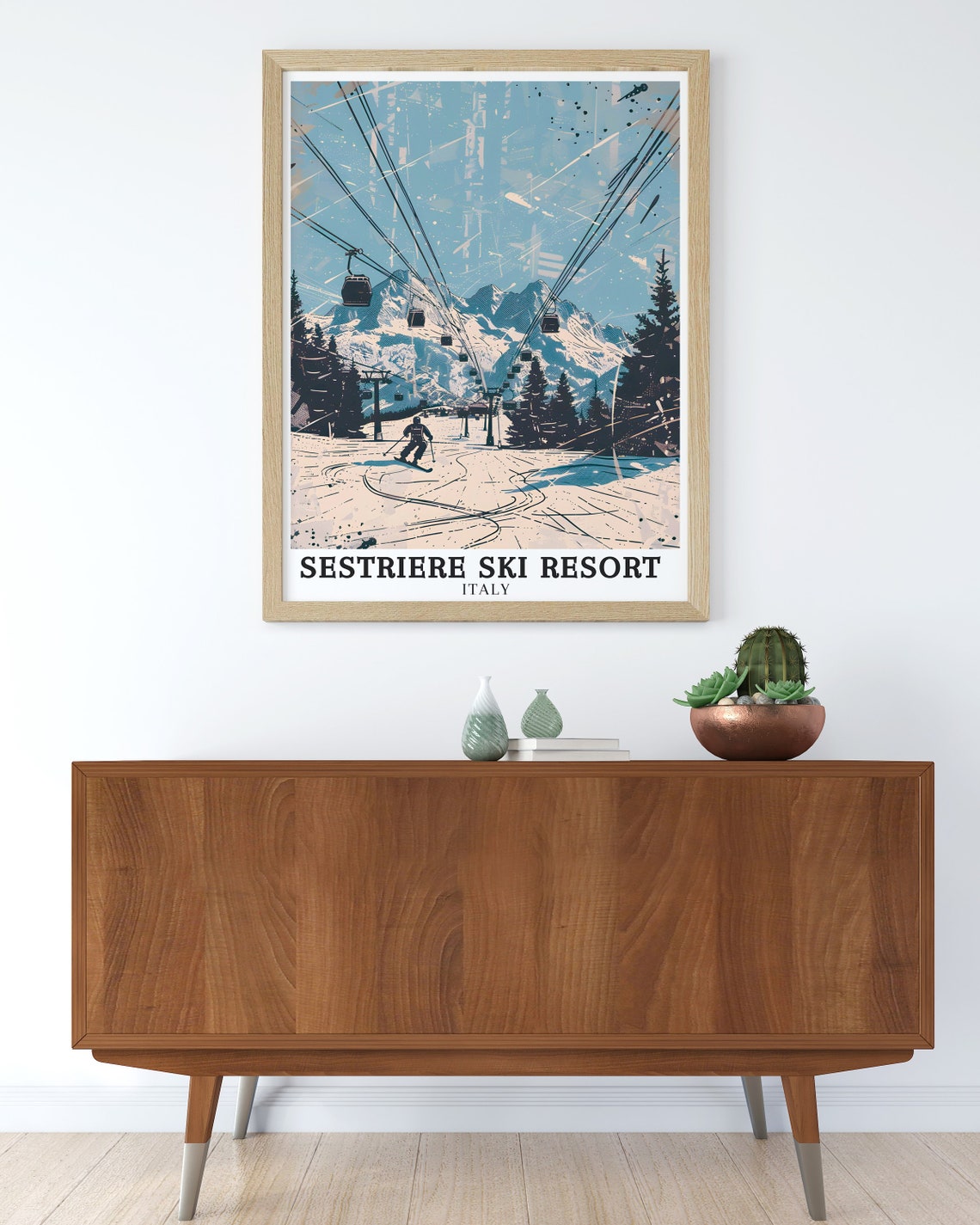 Sestriere Ski Resort Italy Gondolas Over Snowy Slopes Poster - Image 3