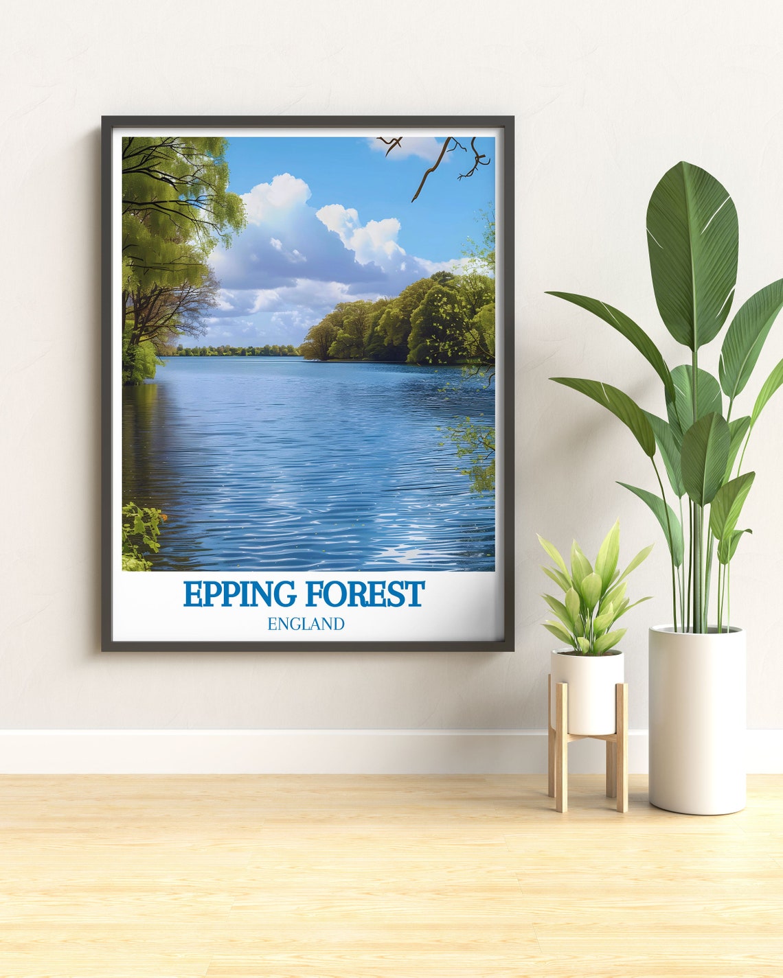 Epping Forest England Tranquil Lake Under Bright Blue Sky Poster - Image 3