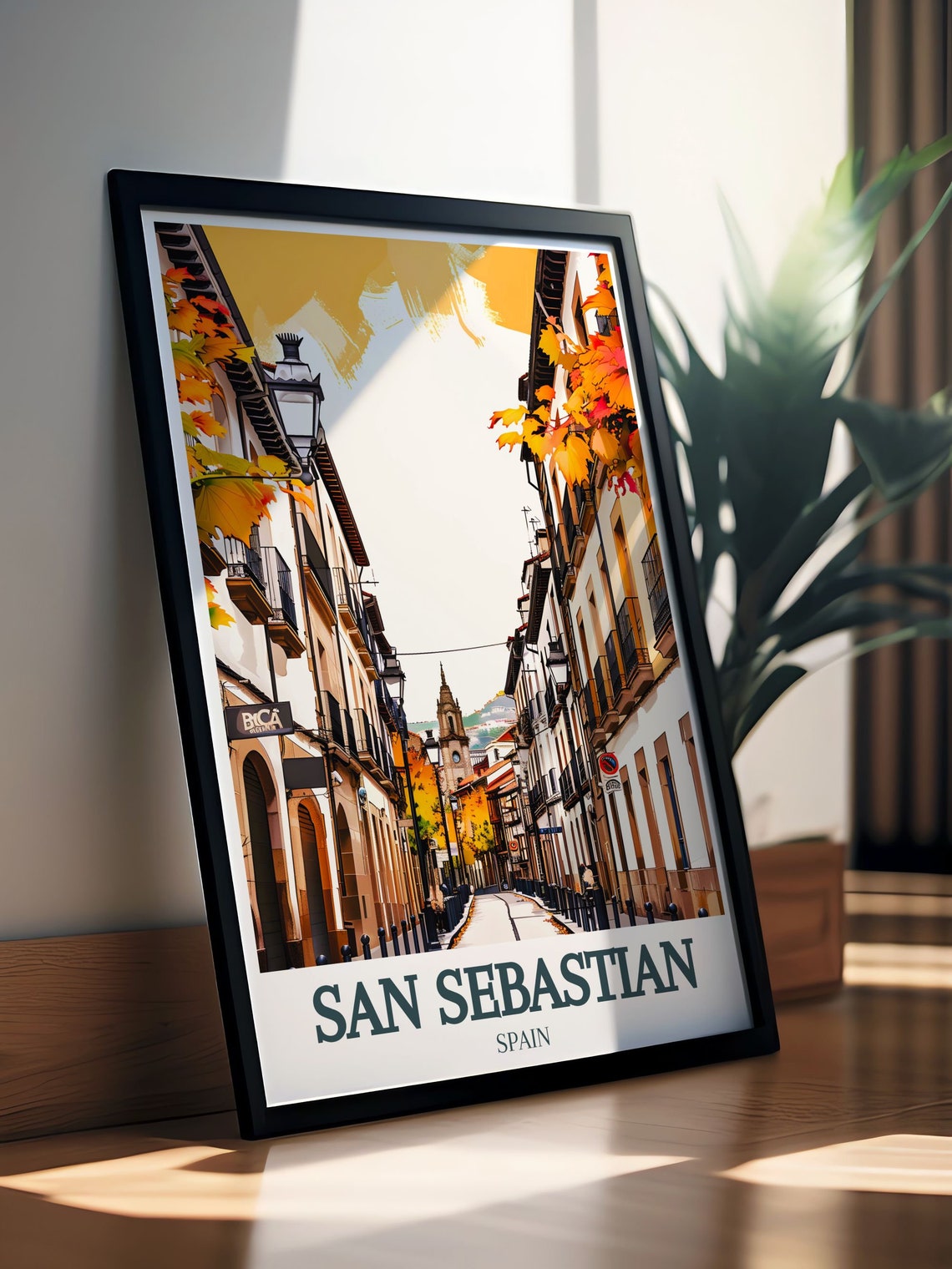 San Sebastian Old Town Street Spain Cathedral Autumn Charm Poster - Image 3