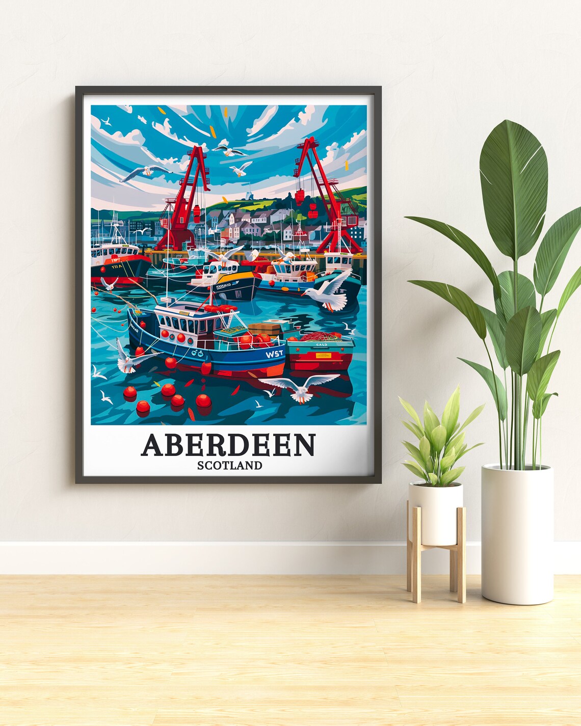 Aberdeen Harbour Colorful Fishing Boats Scotland Maritime Poster - Image 3