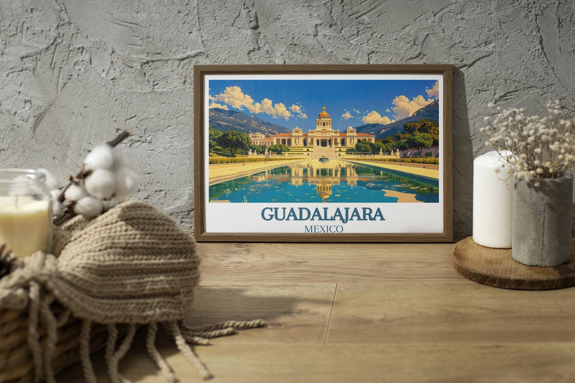 Guadalajara Mexico Reflecting Pool Palace Garden City View Poster - Image 4