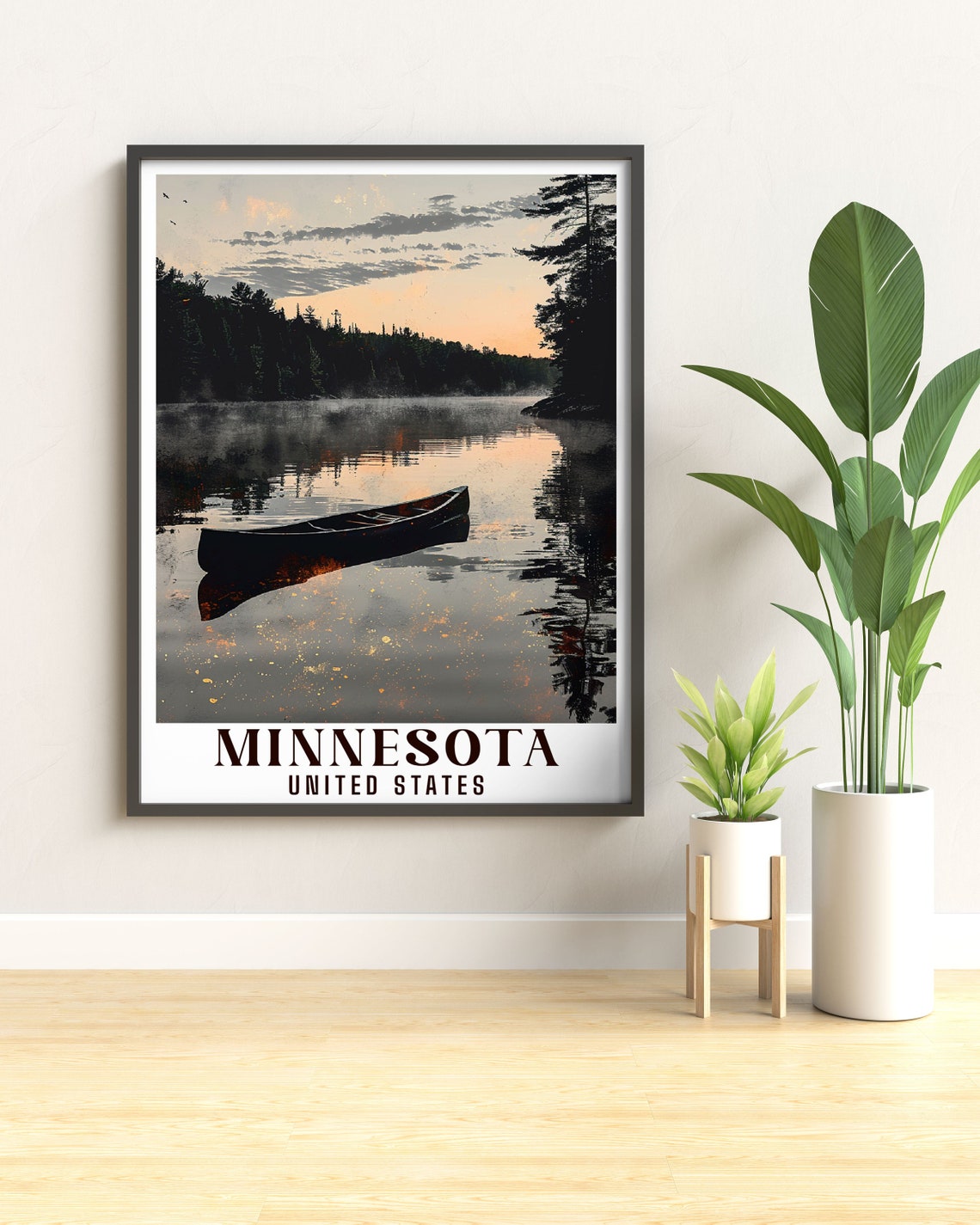 Minnesota Boundary Waters Canoe On Misty Lake At Sunset Poster - Image 3