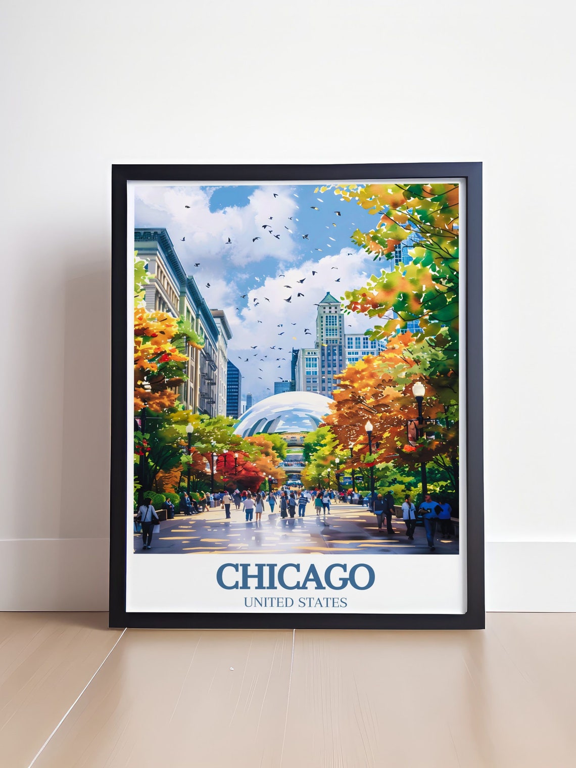 Chicago Millennium Park Cloud Gate Autumn Trees Downtown Poster - Image 4