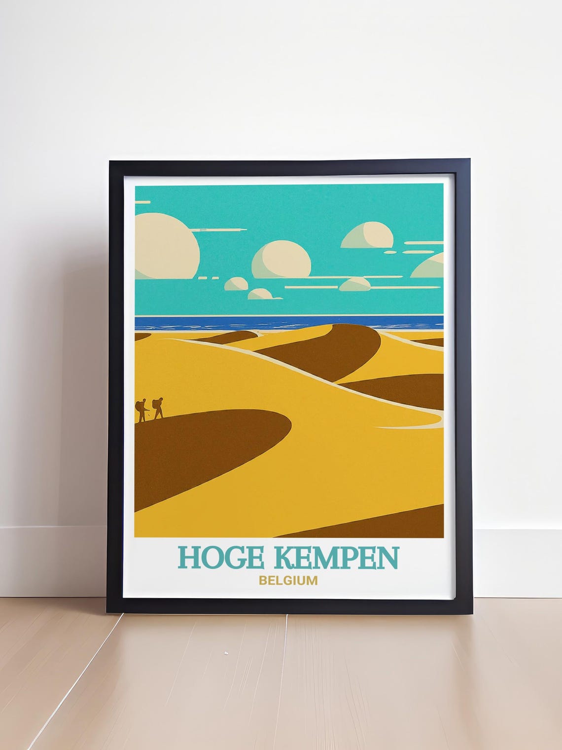 Hoge Kempen Belgium Golden Sand Dunes Hikers Minimal Art Poster - Image 4
