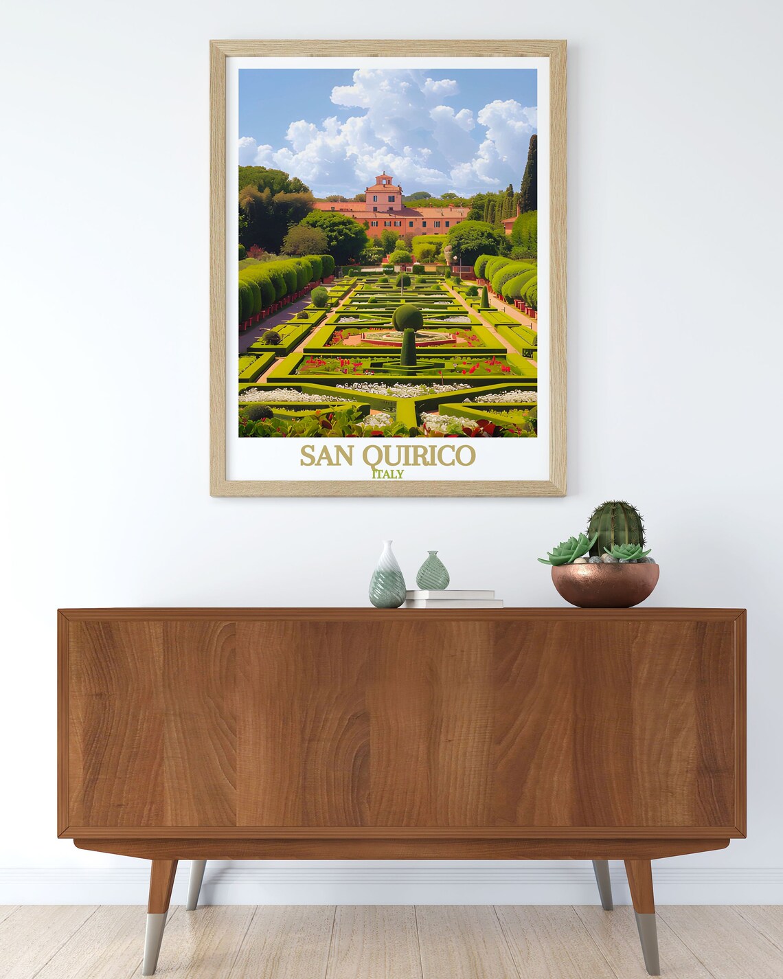 San Quirico d'Orcia Formal Garden Hedge Maze Italy Travel Poster - Image 3
