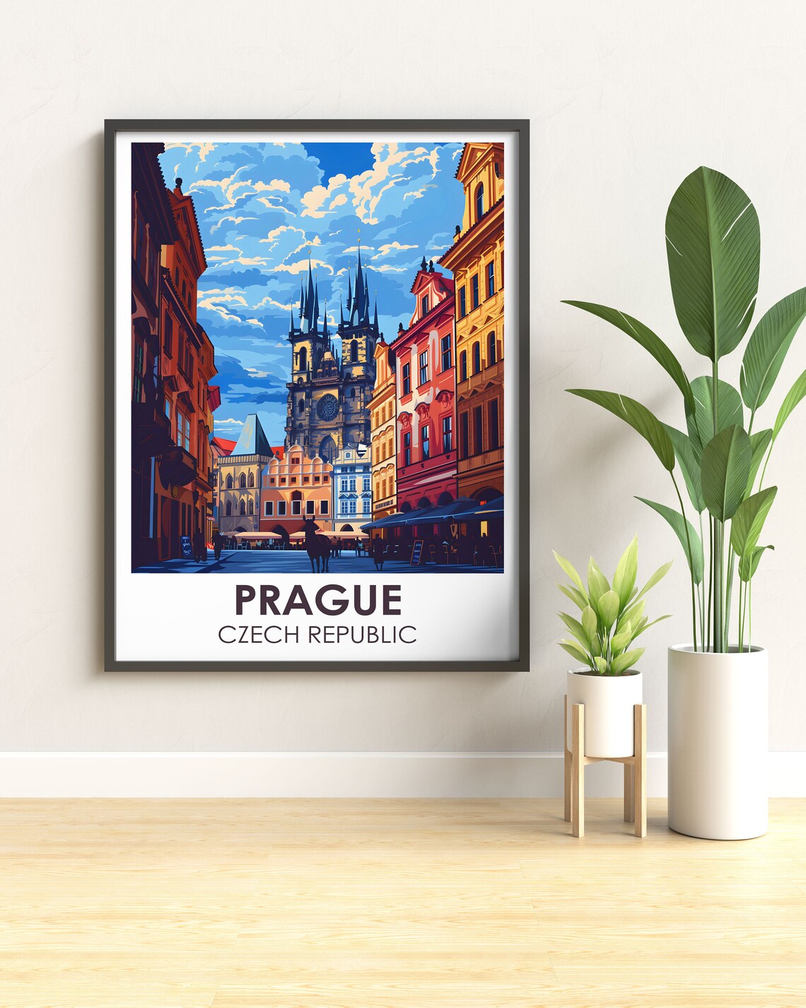 Prague Old Town Square Church of Tyn Colorful Travel Art Poster - Image 3