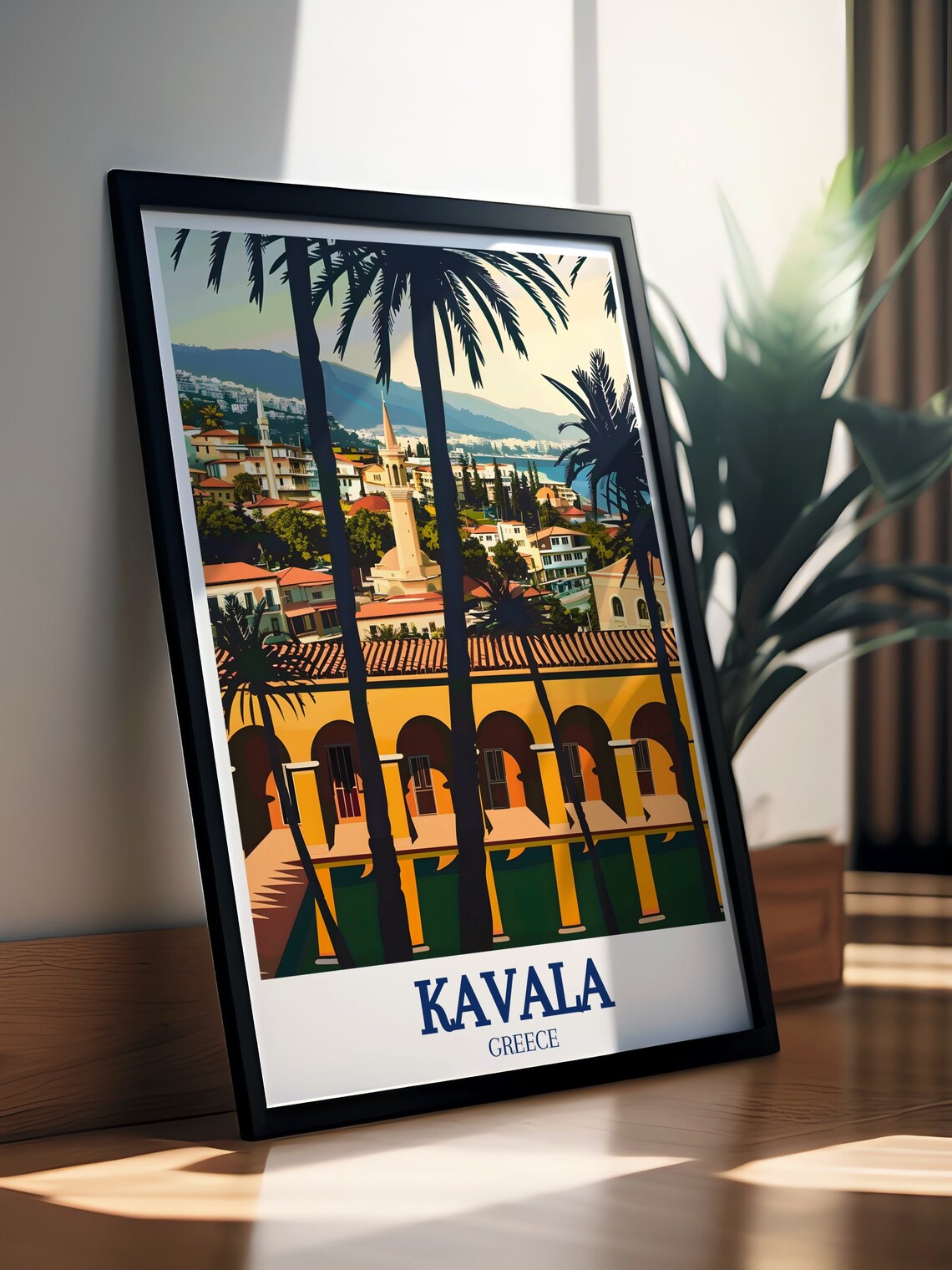 Kavala Greece Historic Imaret Building Palm Trees Travel Poster - Image 2