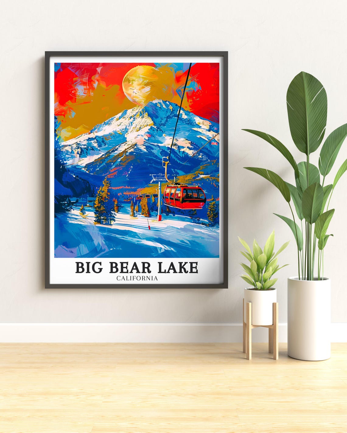 Big Bear Lake California Ski Resort Gondola Mountain Sunset Art Poster - Image 3