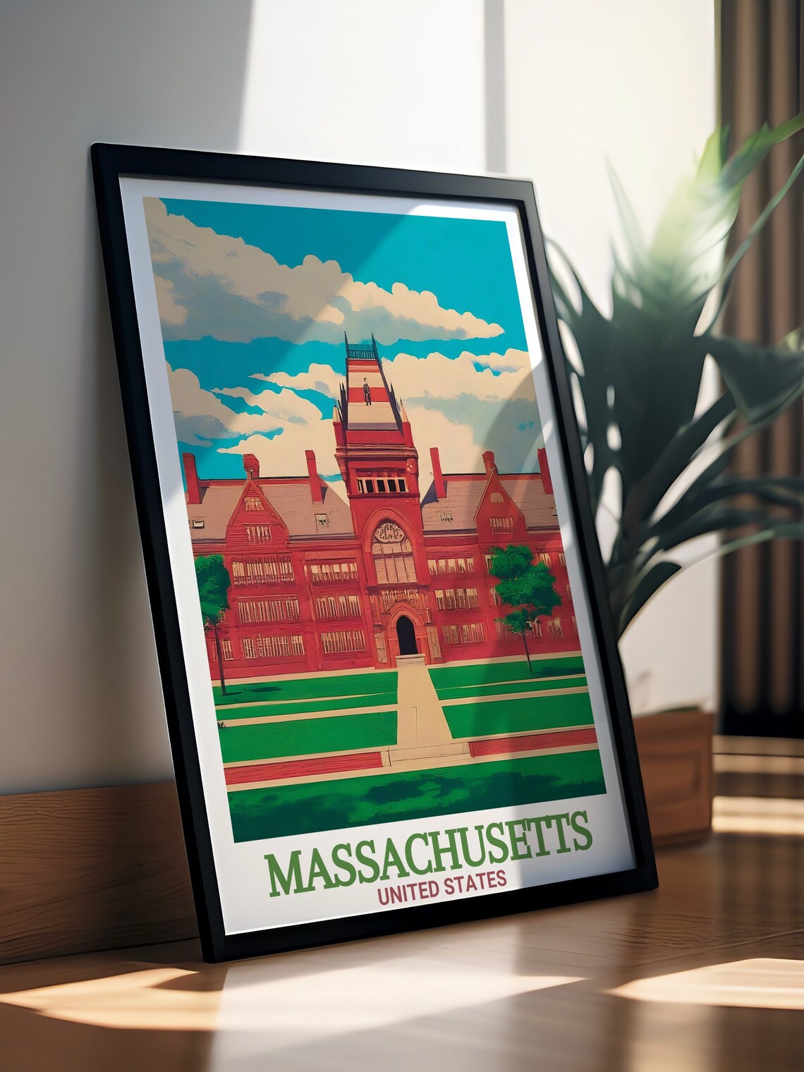 Harvard University Cambridge Red Brick Hall Campus Travel Poster - Image 3