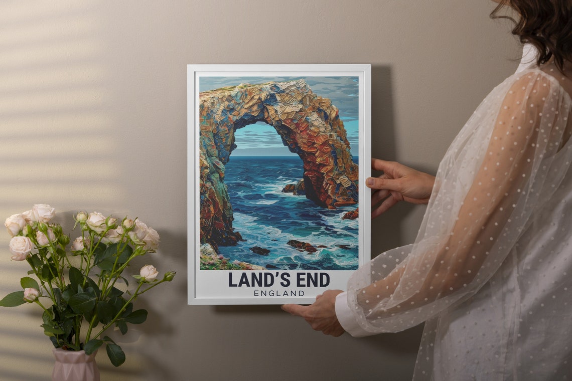 Land's End England Enys Dodnan Arch Rocky Seascape Travel Poster - Image 2