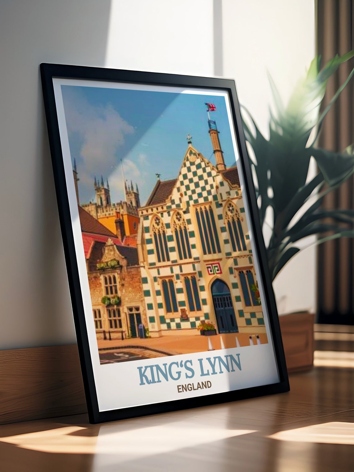 King's Lynn England Town Hall Checkered Building Travel Poster - Image 3