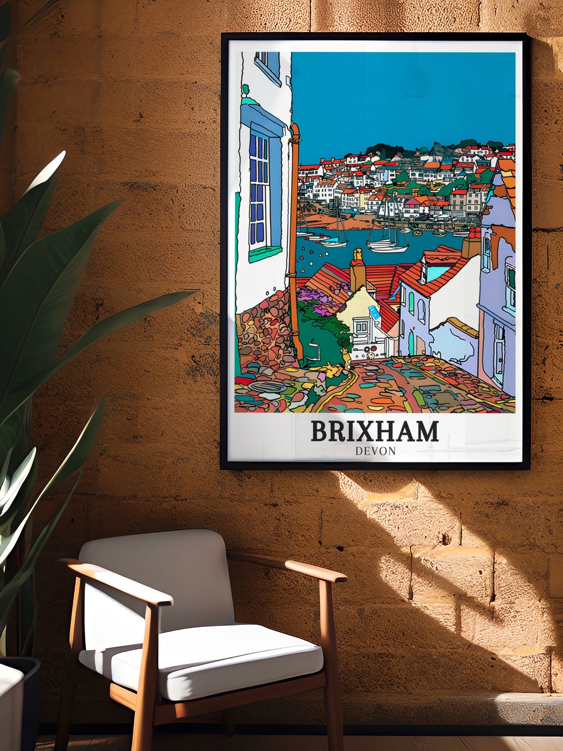 Brixham Devon Harbour Pop Art Sailboats England Travel Poster - Image 2