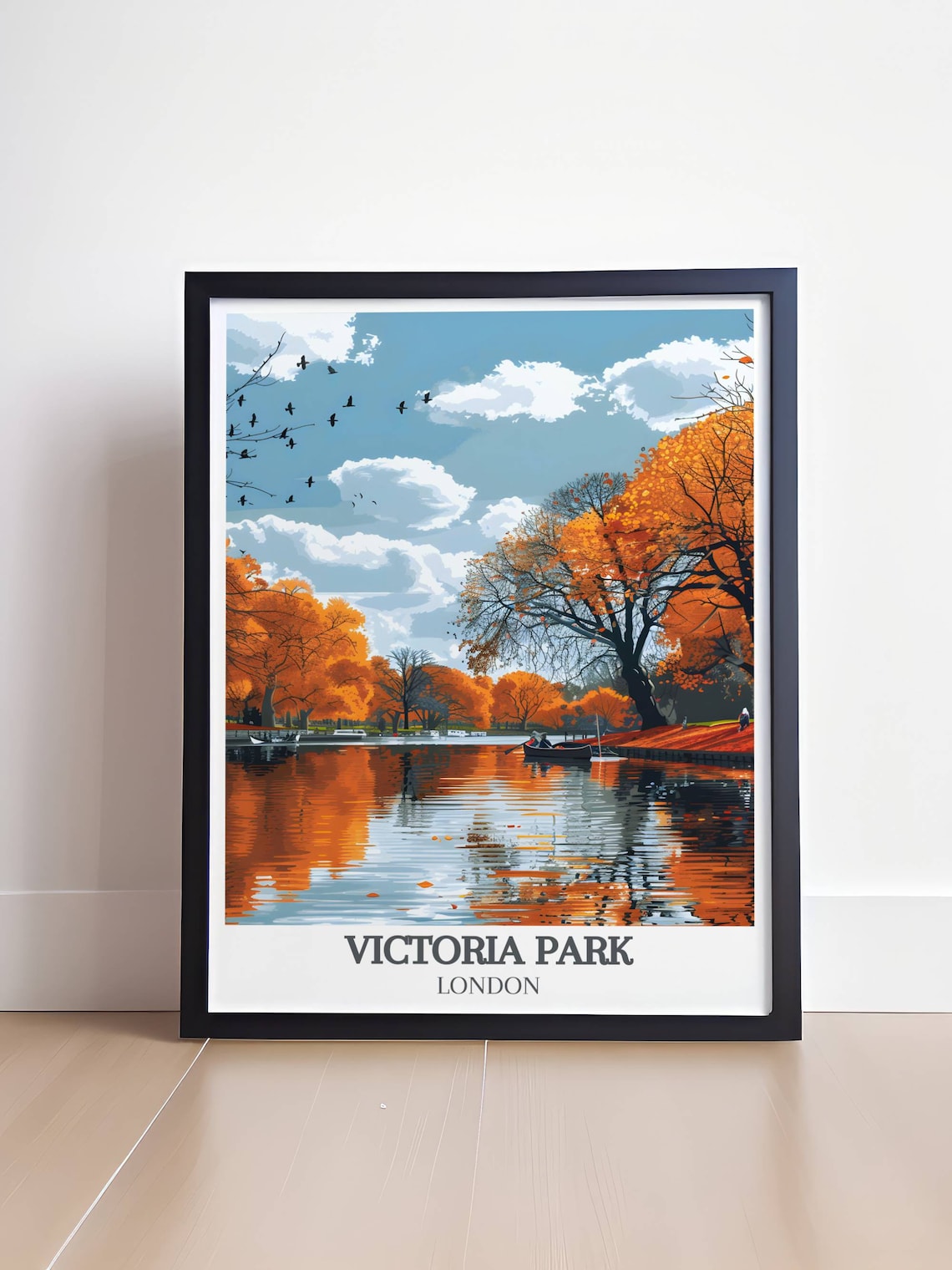 Victoria Park London Autumn Lake Rowboat Golden Reflection Poster - Image 4