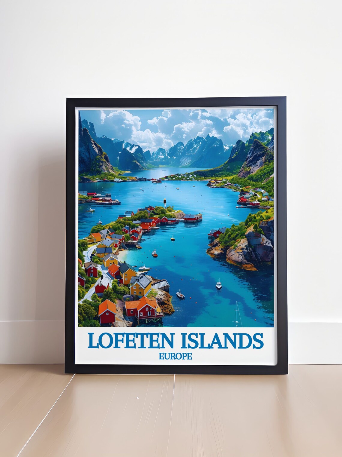 Lofoten Islands Fishing Village Red Cabins Fjord Travel Poster - Image 4