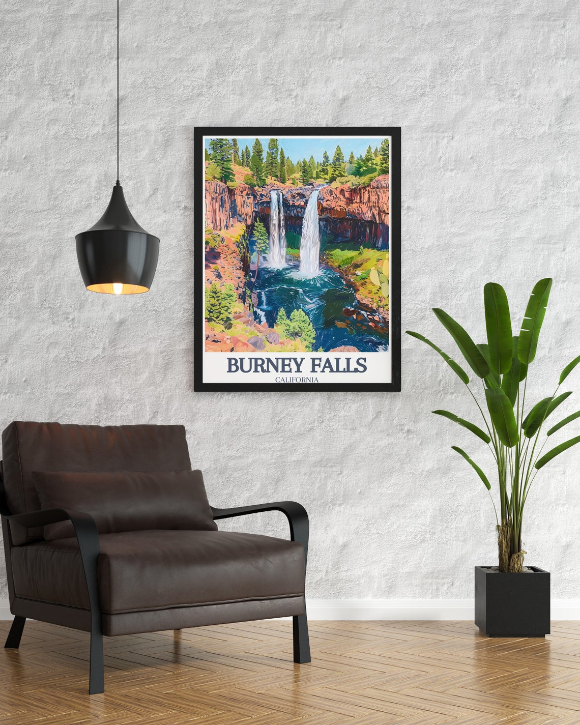 Burney Falls Twin Cascades Into Turquoise Pool Red Cliffs Poster - Image 2