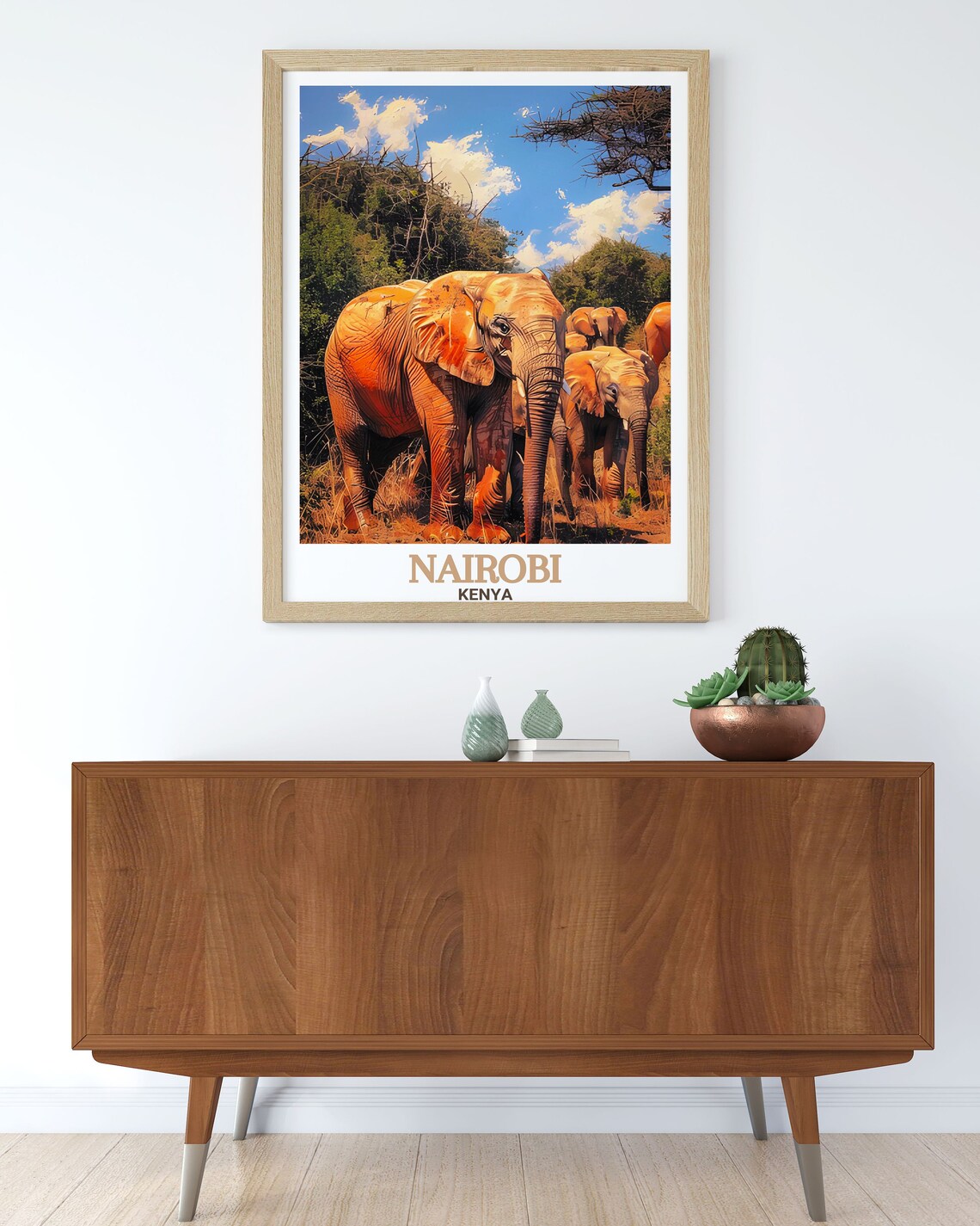 Nairobi Kenya Elephant Herd Crossing the Savanna Wildlife Poster - Image 3