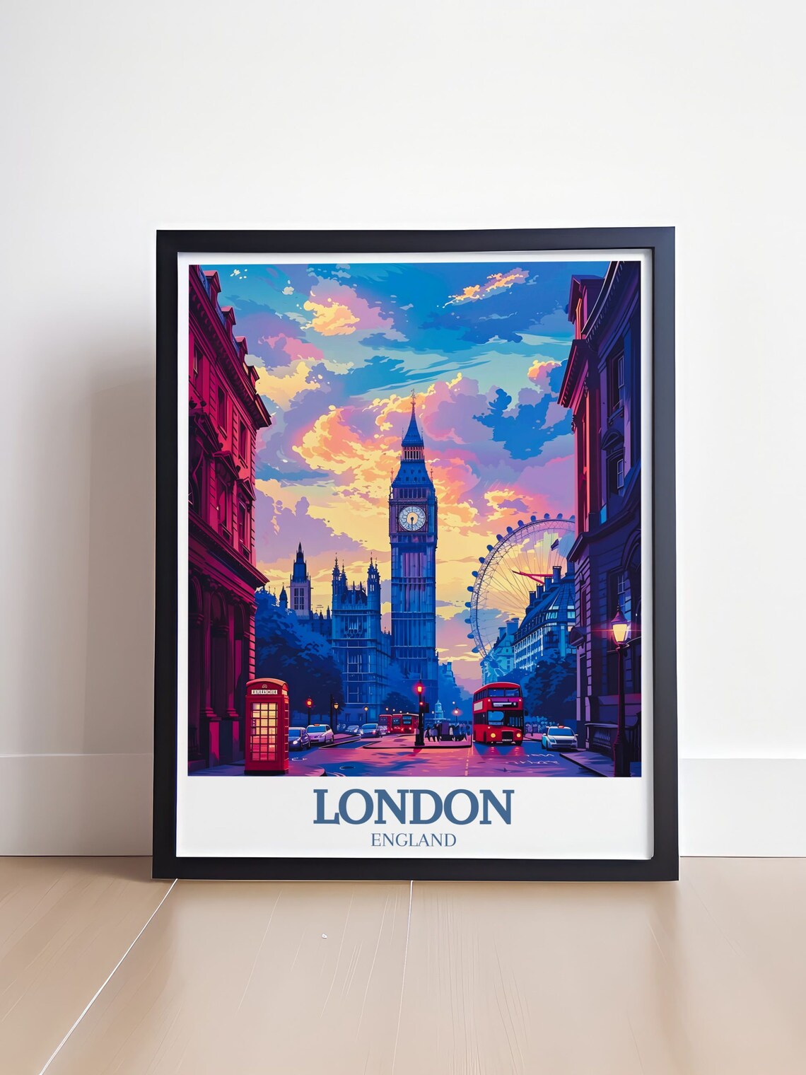 London Sunset Poster With Big Ben London Eye And Red Bus Landmarks - Image 4