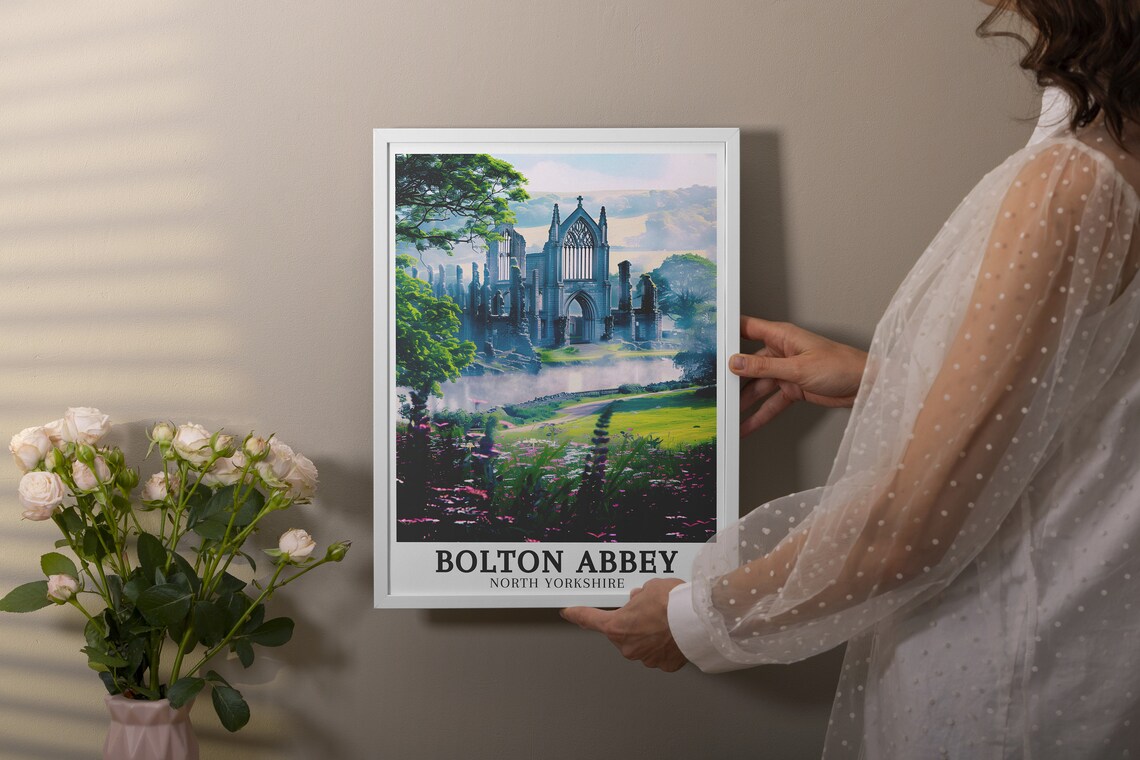 Bolton Abbey North Yorkshire Misty River Wharfe Ruins Travel Poster - Image 3
