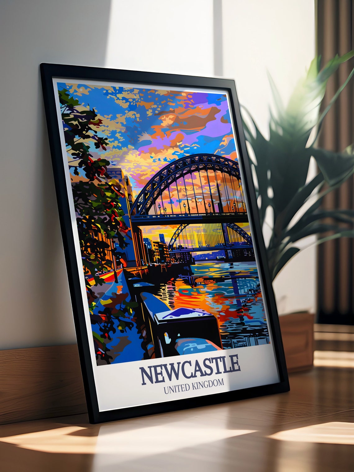 Newcastle Tyne Bridge Sunset Quayside River Walk Vibrant Travel Poster - Image 2