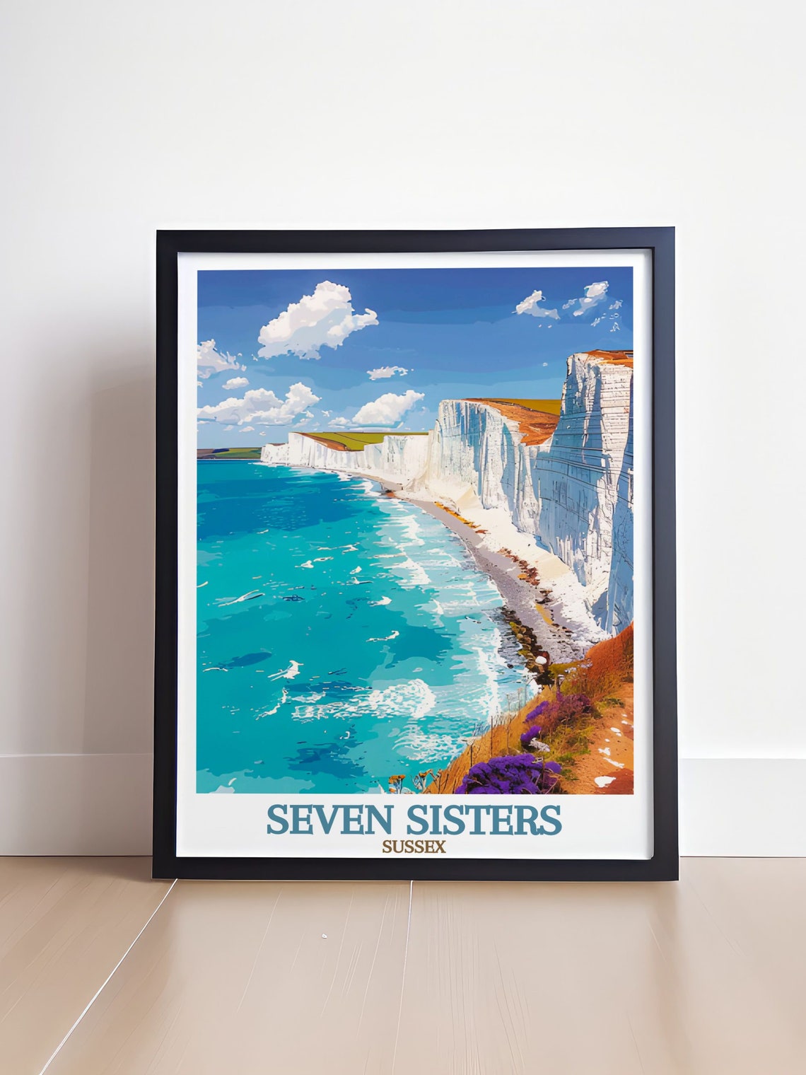 Seven Sisters White Chalk Cliffs Turquoise Sea Travel Poster - Image 4