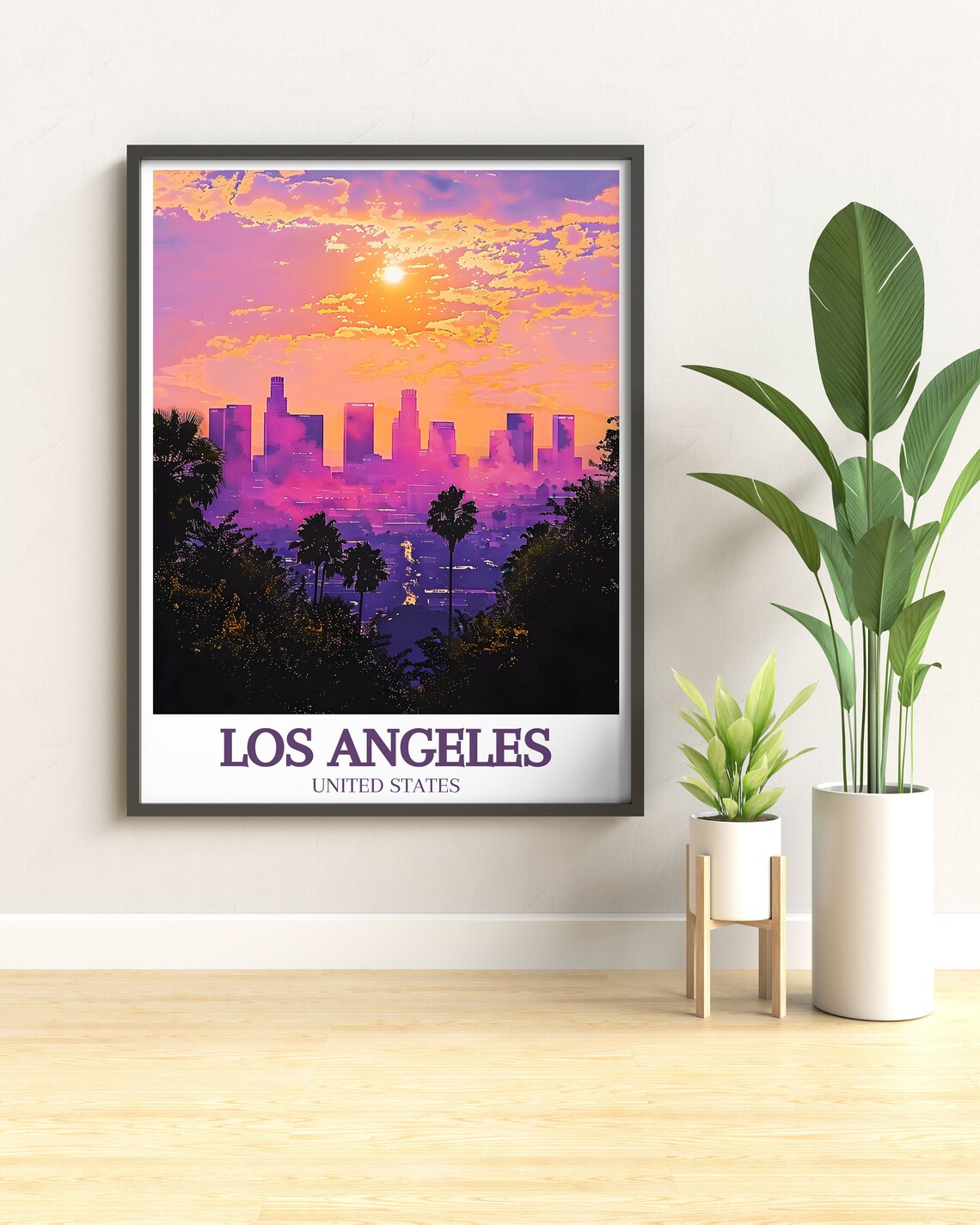Los Angeles Downtown Skyline In A Dreamy Purple Sunset Glow Poster - Image 3