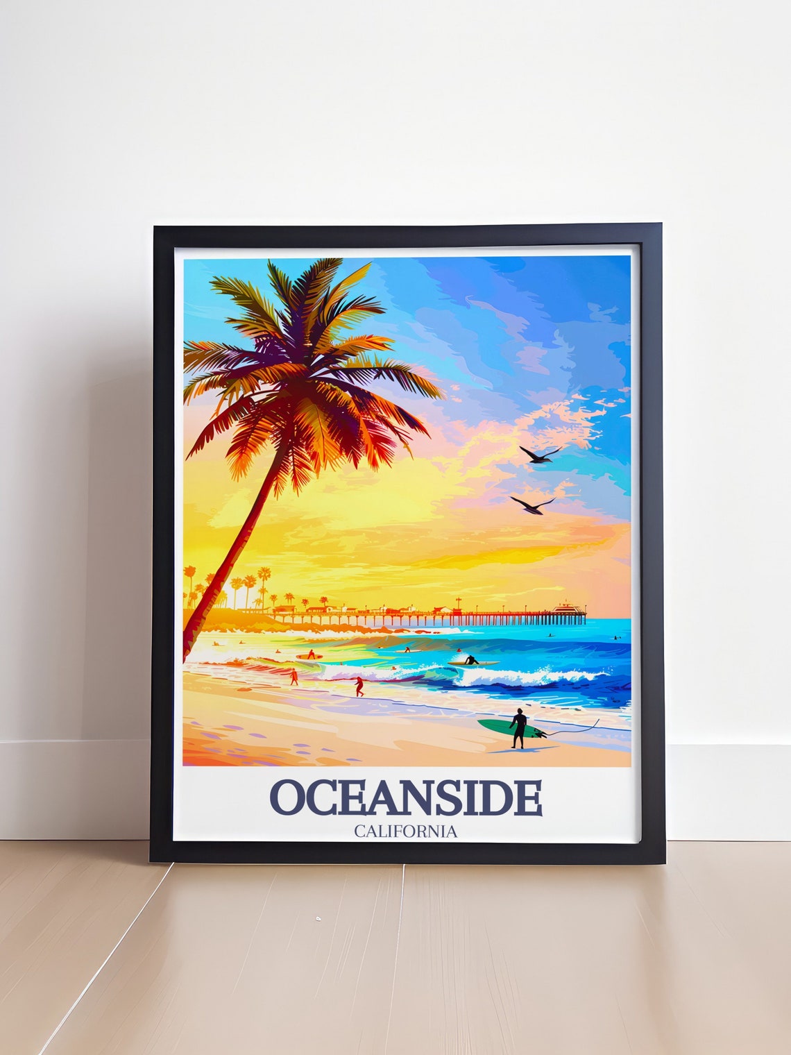 Oceanside Beach Surfers Pier Sunset Palm Tree California Poster - Image 4