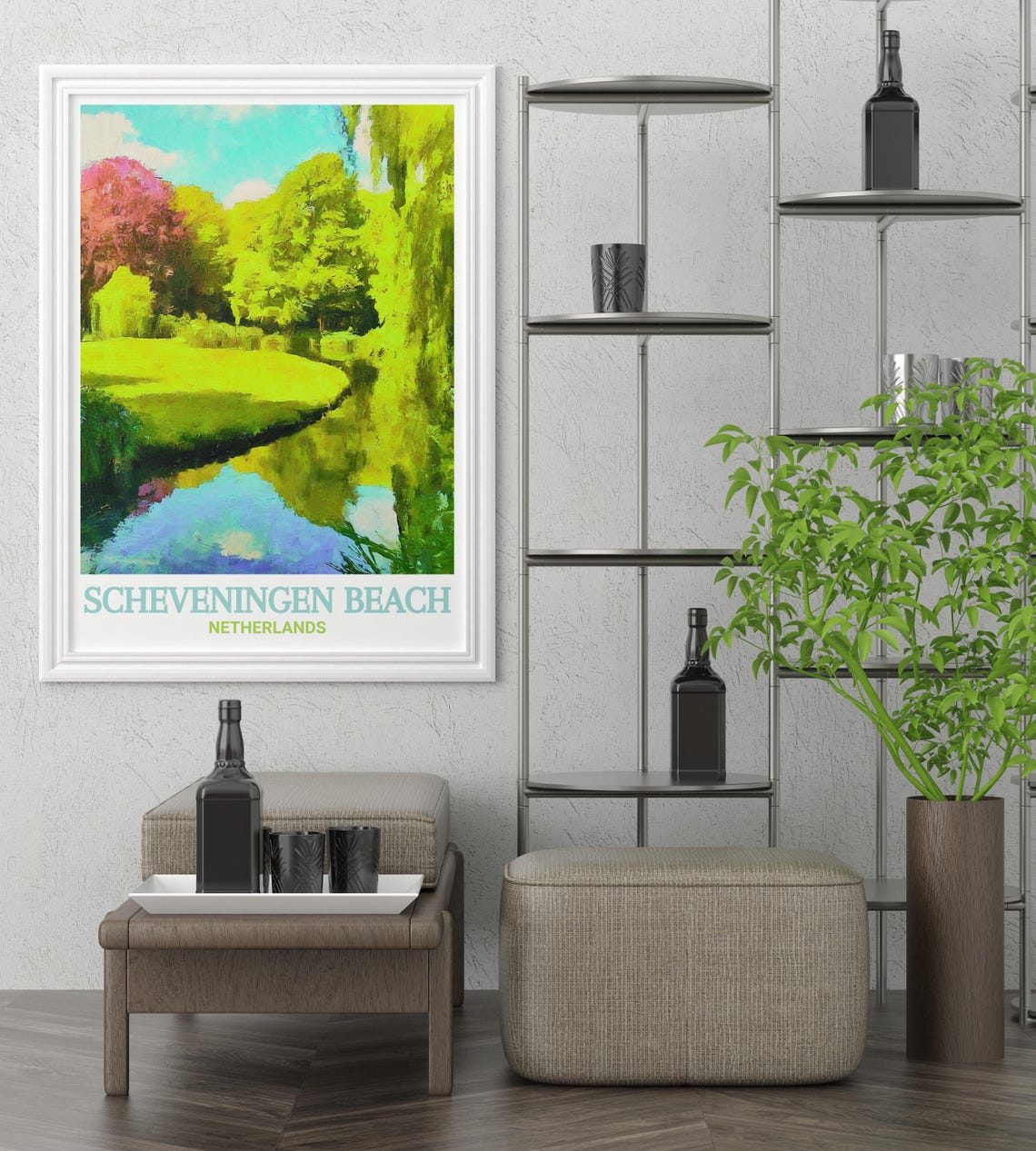 Scheveningen Beach Poster with Sunlit Park Pond and Willow Trees - Image 3