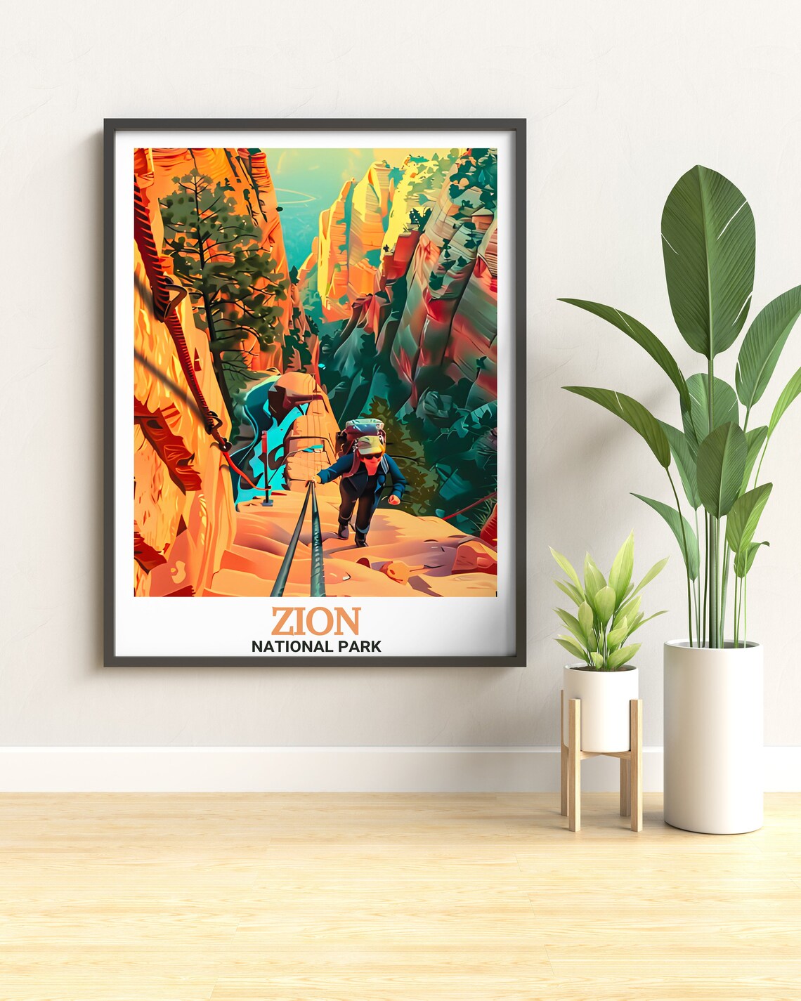 Zion National Park Angels Landing Hiker Chains View Travel Poster - Image 2