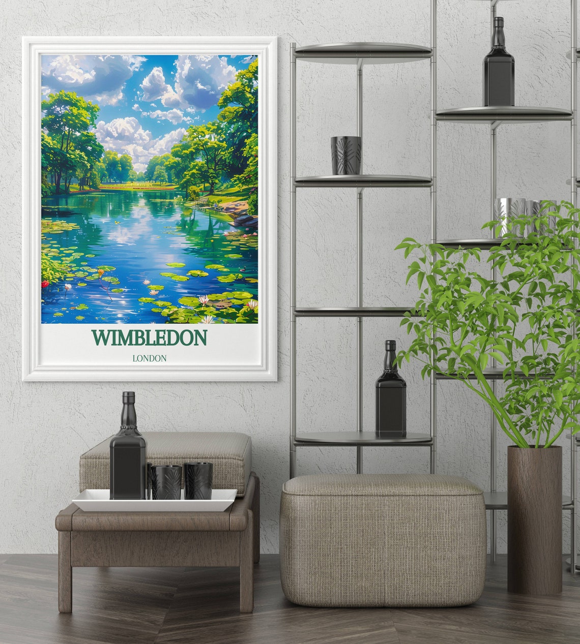 Wimbledon London Lily Pond Water Lilies Park Scene Travel Poster - Image 3