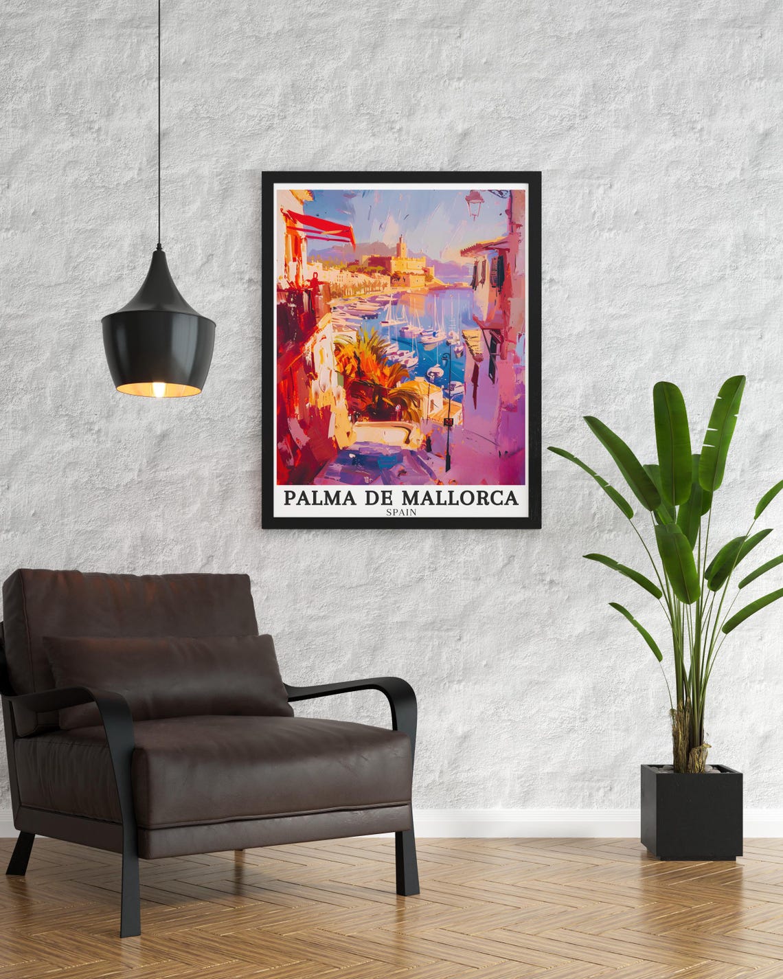 Palma De Mallorca Spain Harbor Street Painted Sunset Travel Poster - Image 2