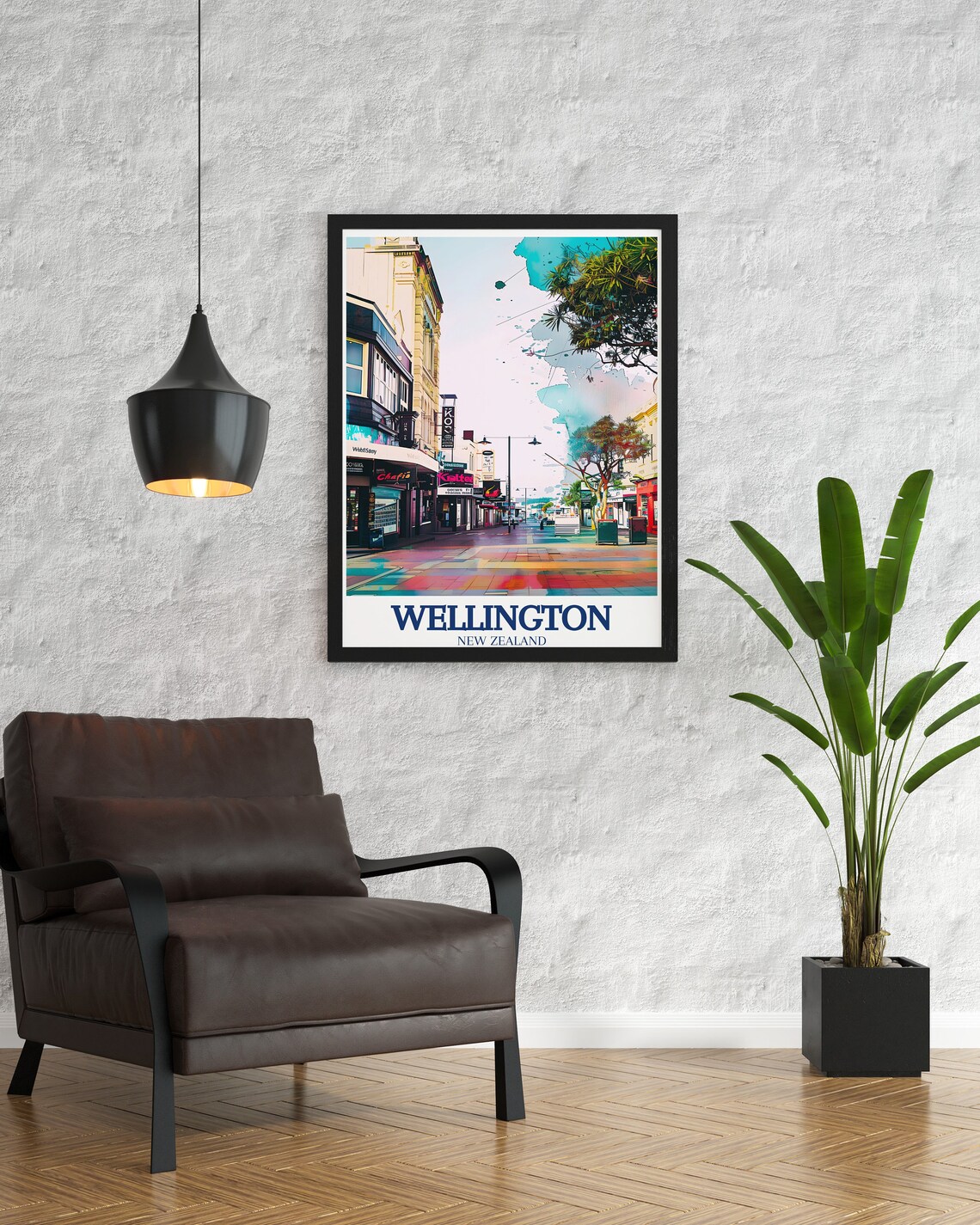 Wellington Cuba Street Watercolor City Scene New Zealand Travel Poster - Image 3