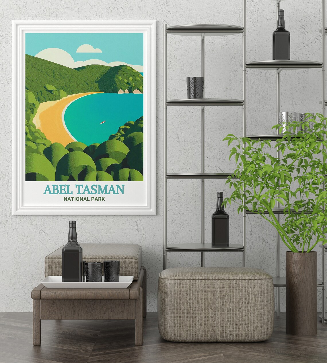 Abel Tasman Curved Beach Turquoise Bay New Zealand Travel Poster - Image 3