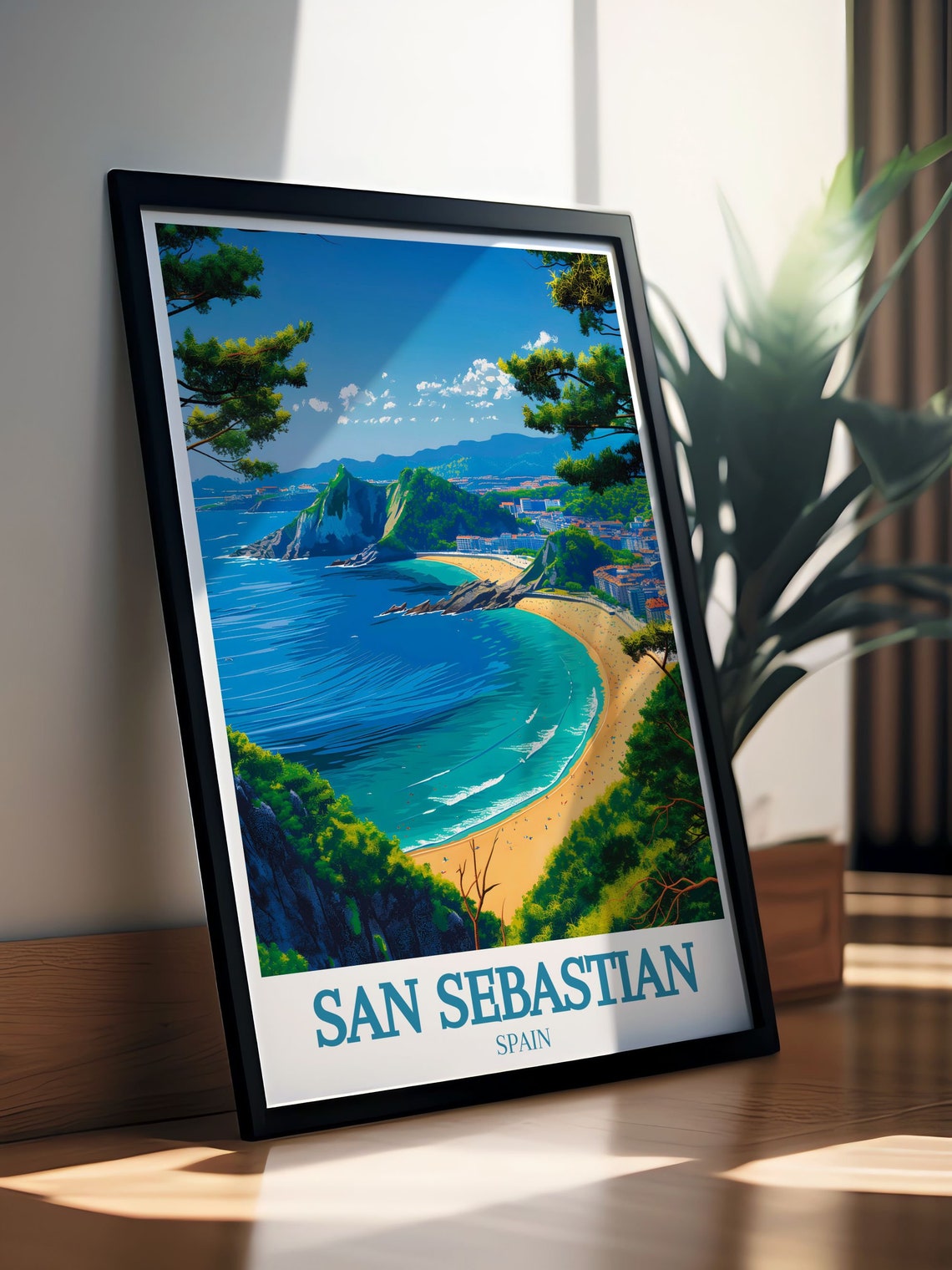 San Sebastian La Concha Beach Overlook Pines Spain Travel Poster - Image 2
