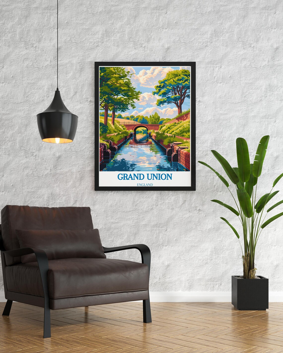 Grand Union Canal England Brick Lock Bridge Trees Scenic Travel Poster - Image 2