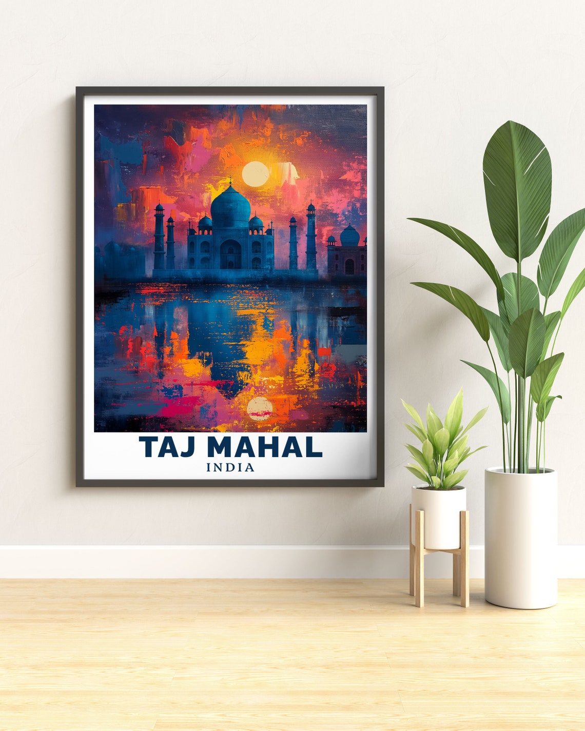 Taj Mahal India Sunset Silhouette Over Reflecting Water Poster - Image 2