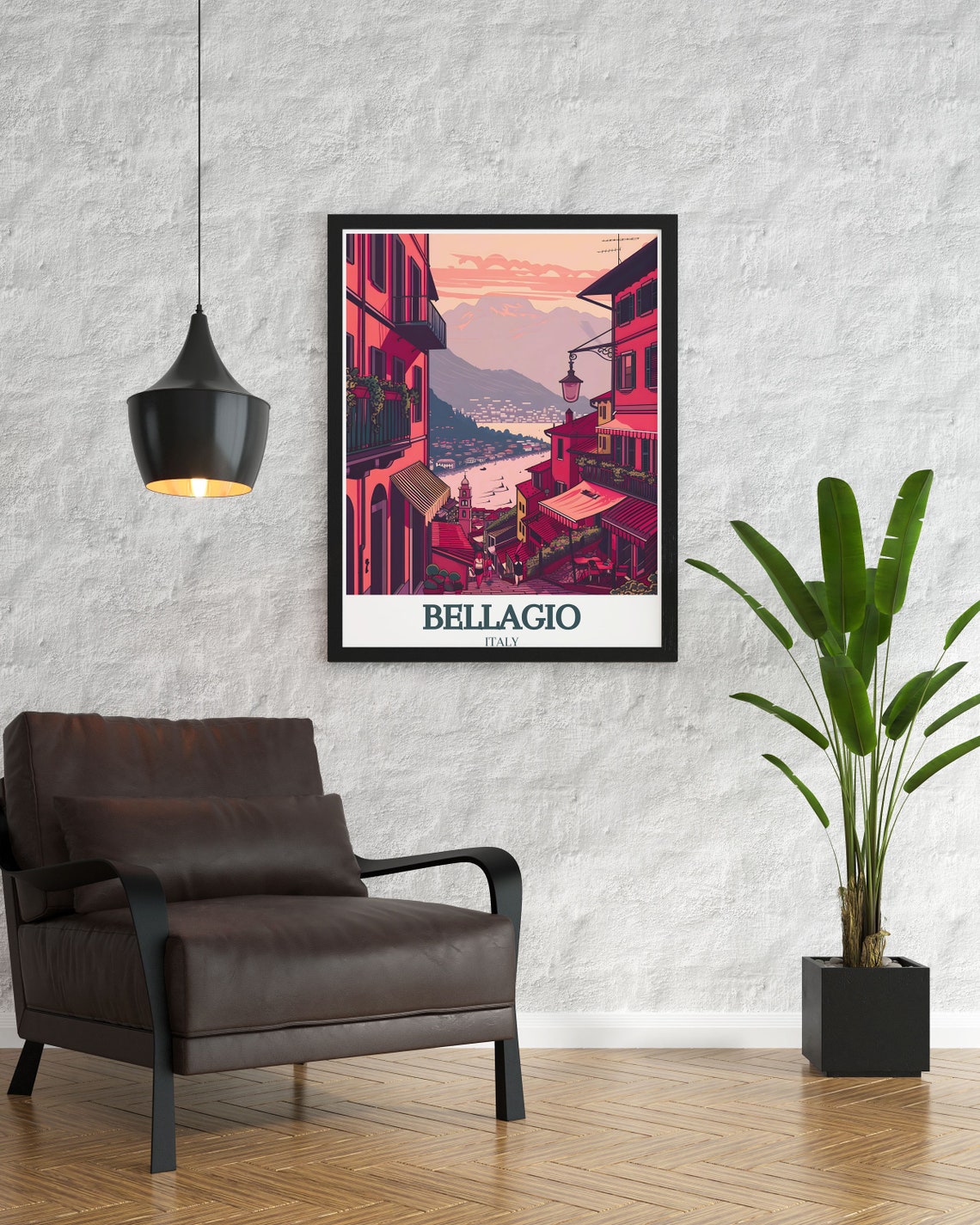 Bellagio Lake Como Rose Village Lane Dusk Twilight Village Poster - Image 2