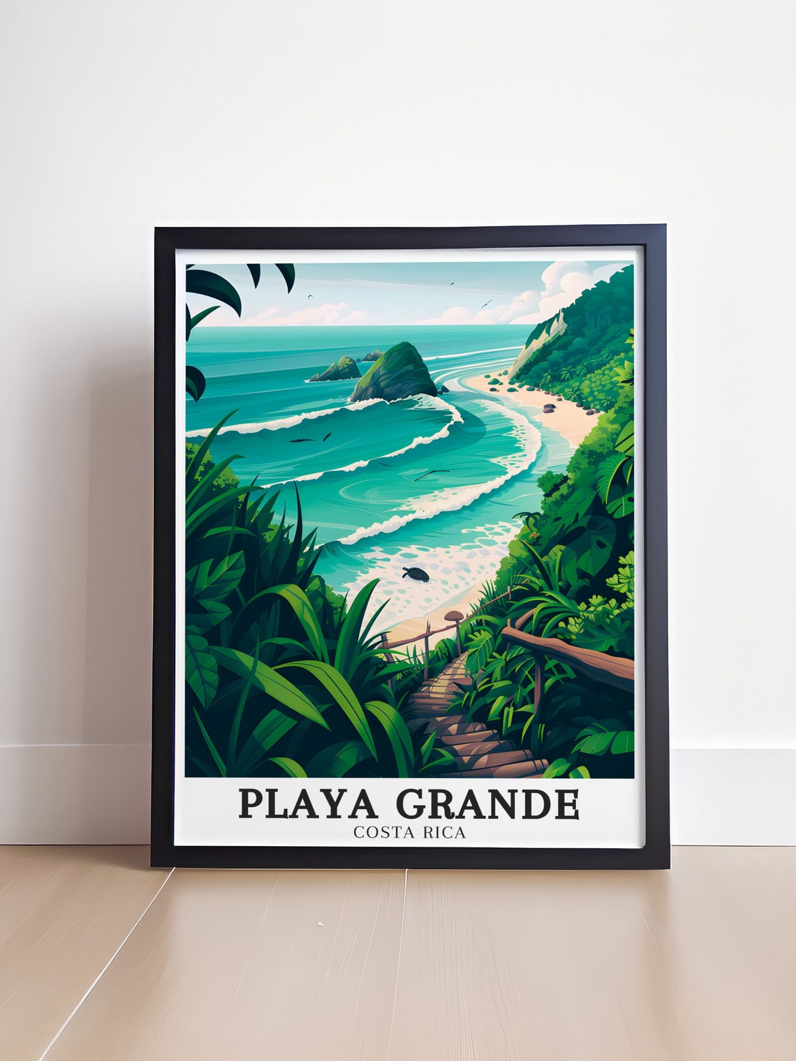 Playa Grande Costa Rica Jungle Staircase Beach Cove View Poster - Image 4