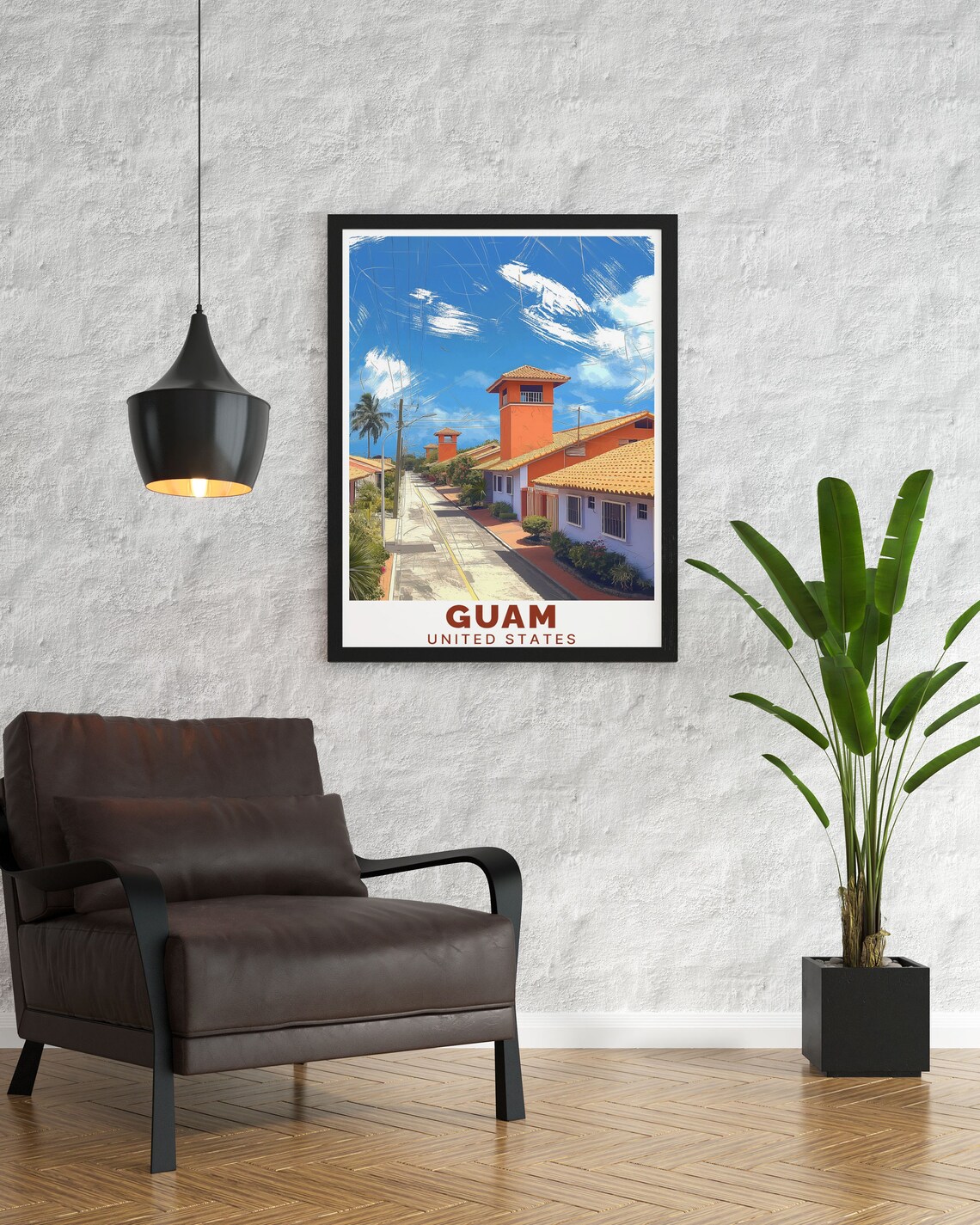 Guam United States Village Street Terracotta Roofs Travel Poster - Image 2