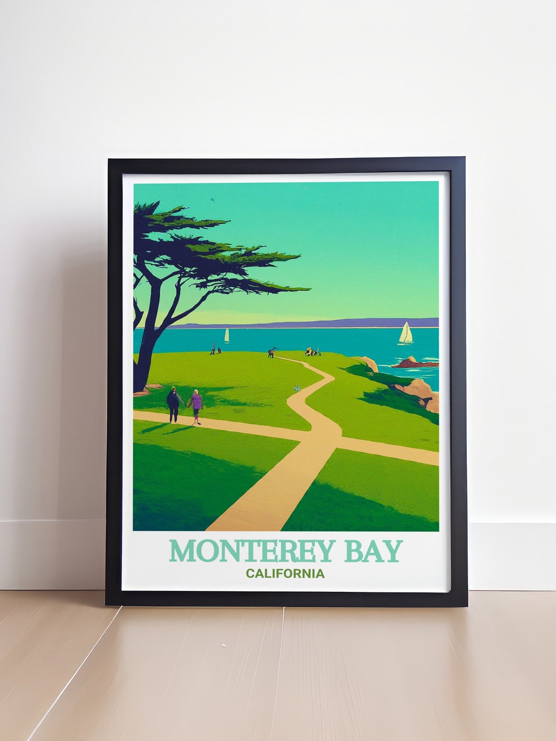 Monterey Bay Lovers Point Park California Coast Travel Poster - Image 4