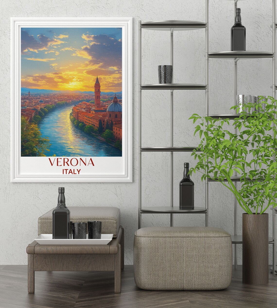 Verona Italy Adige River Sunset Golden Evening Cityscape Poster - Image 4