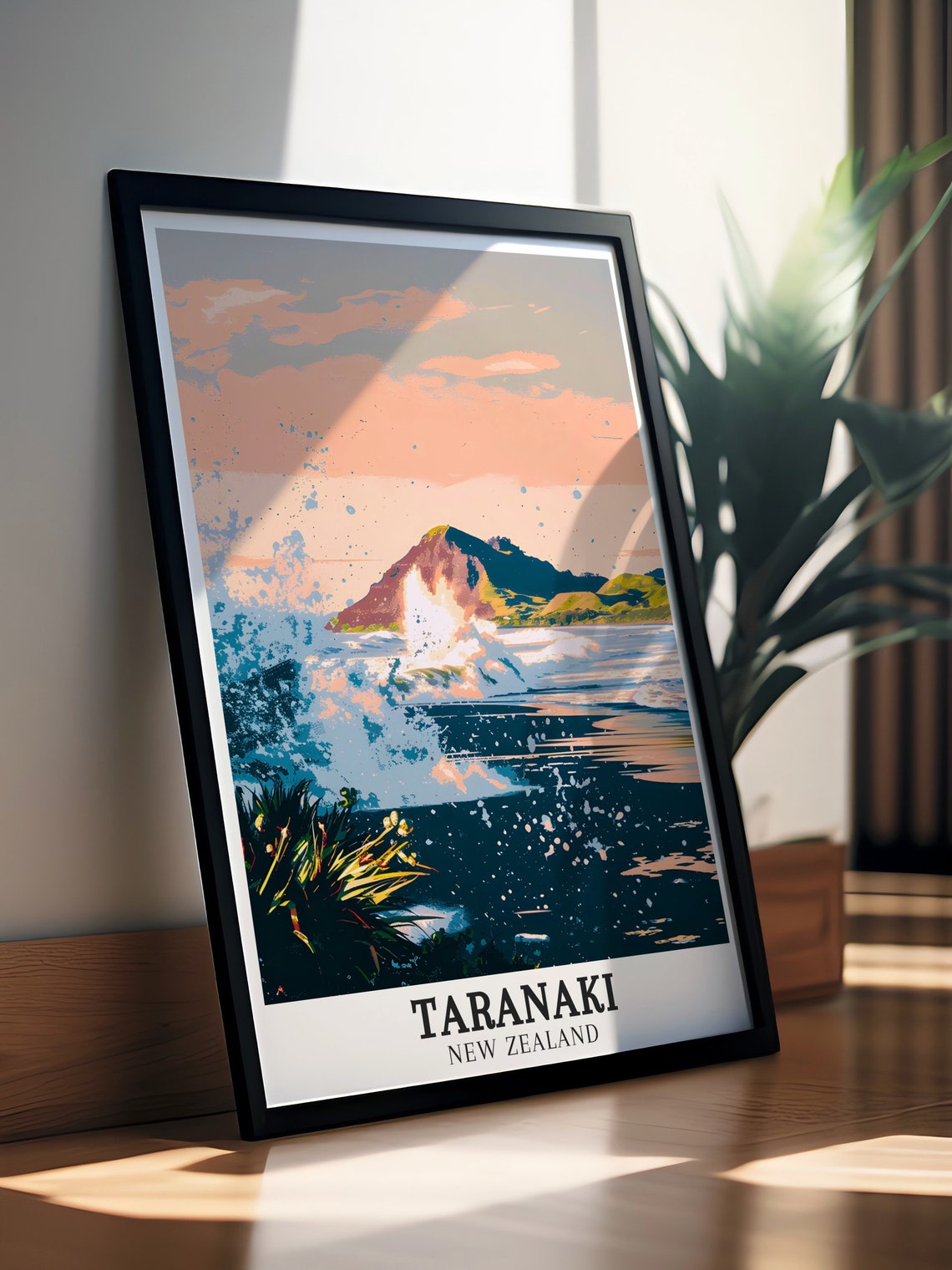 Taranaki Back Beach New Plymouth Dramatic Sunset Surf Travel Poster - Image 2