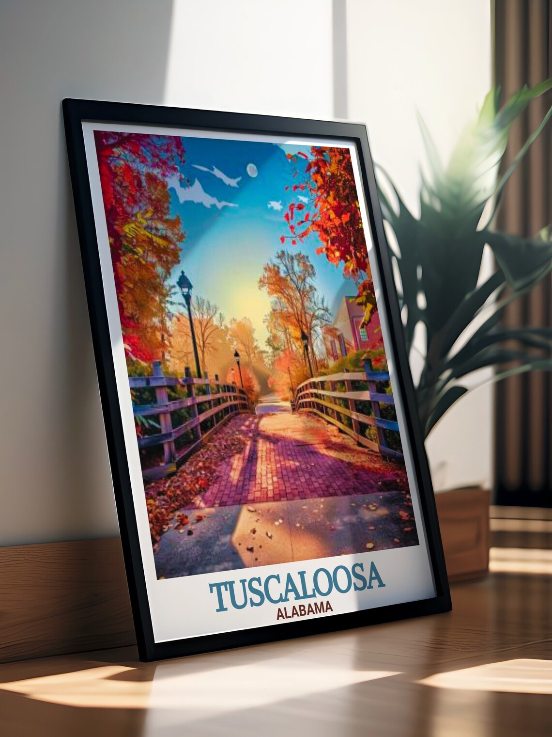 Tuscaloosa Alabama Riverwalk Fall Foliage Bridge Travel Poster - Image 3