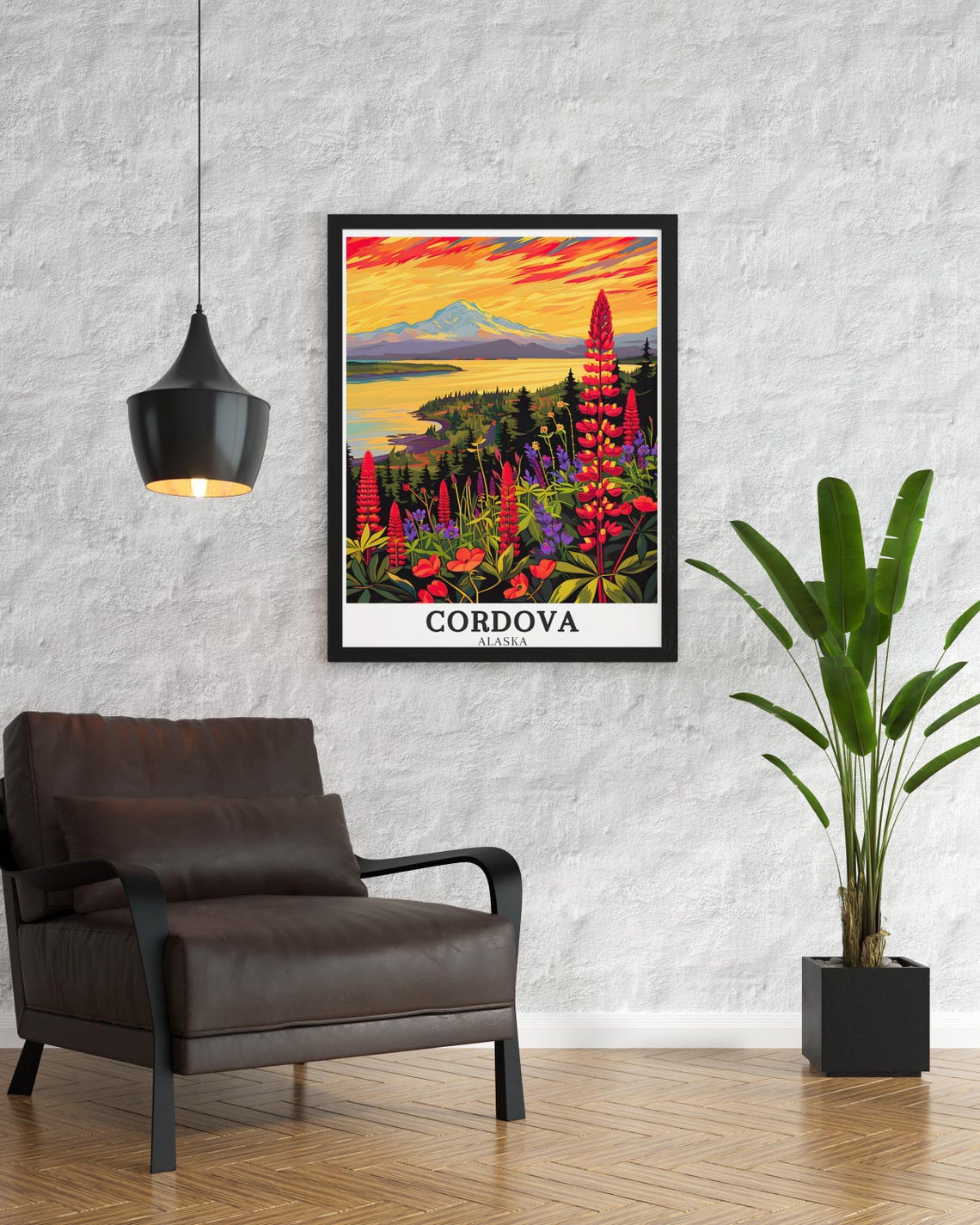 Cordova Alaska Sunset Wildflowers Mountain Lake Golden View Poster - Image 2