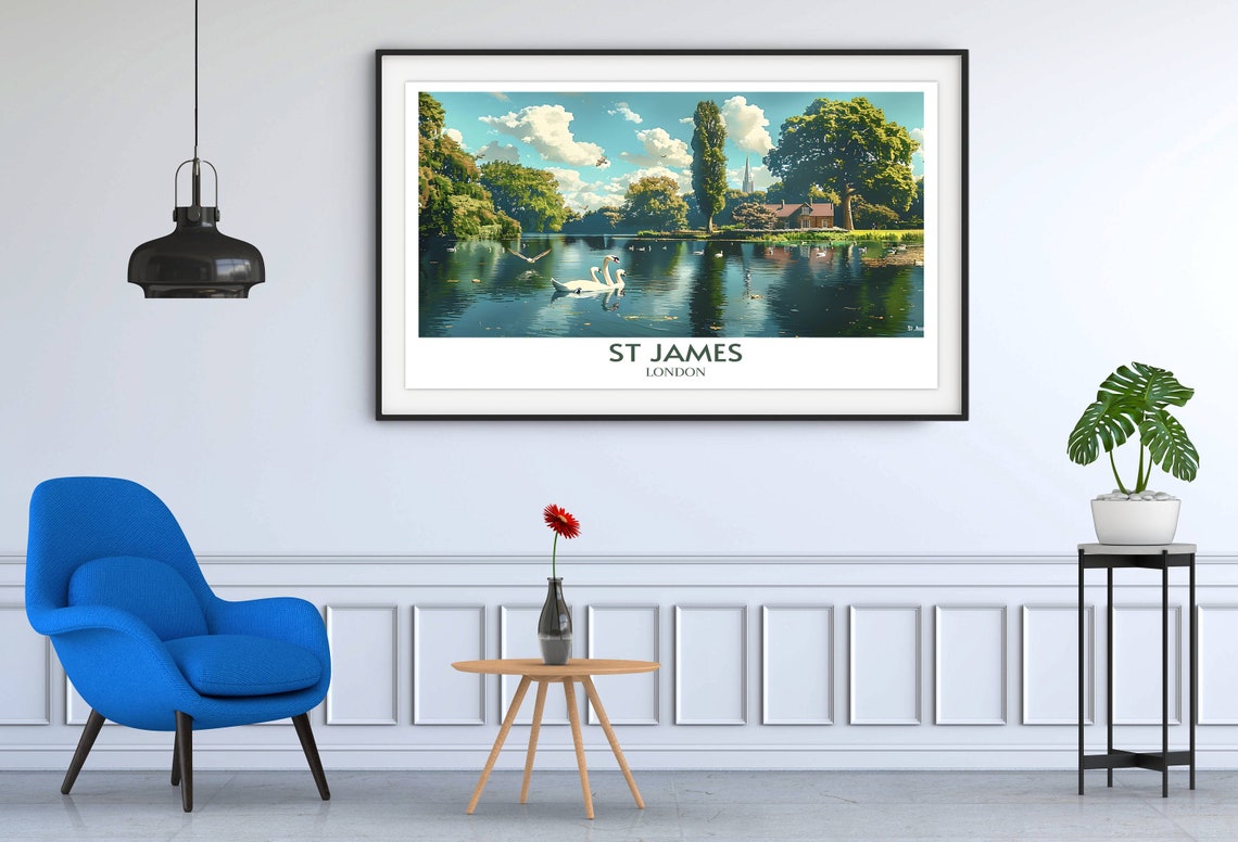 St James Park London Swans Lake Summer Serenity Travel Poster - Image 4
