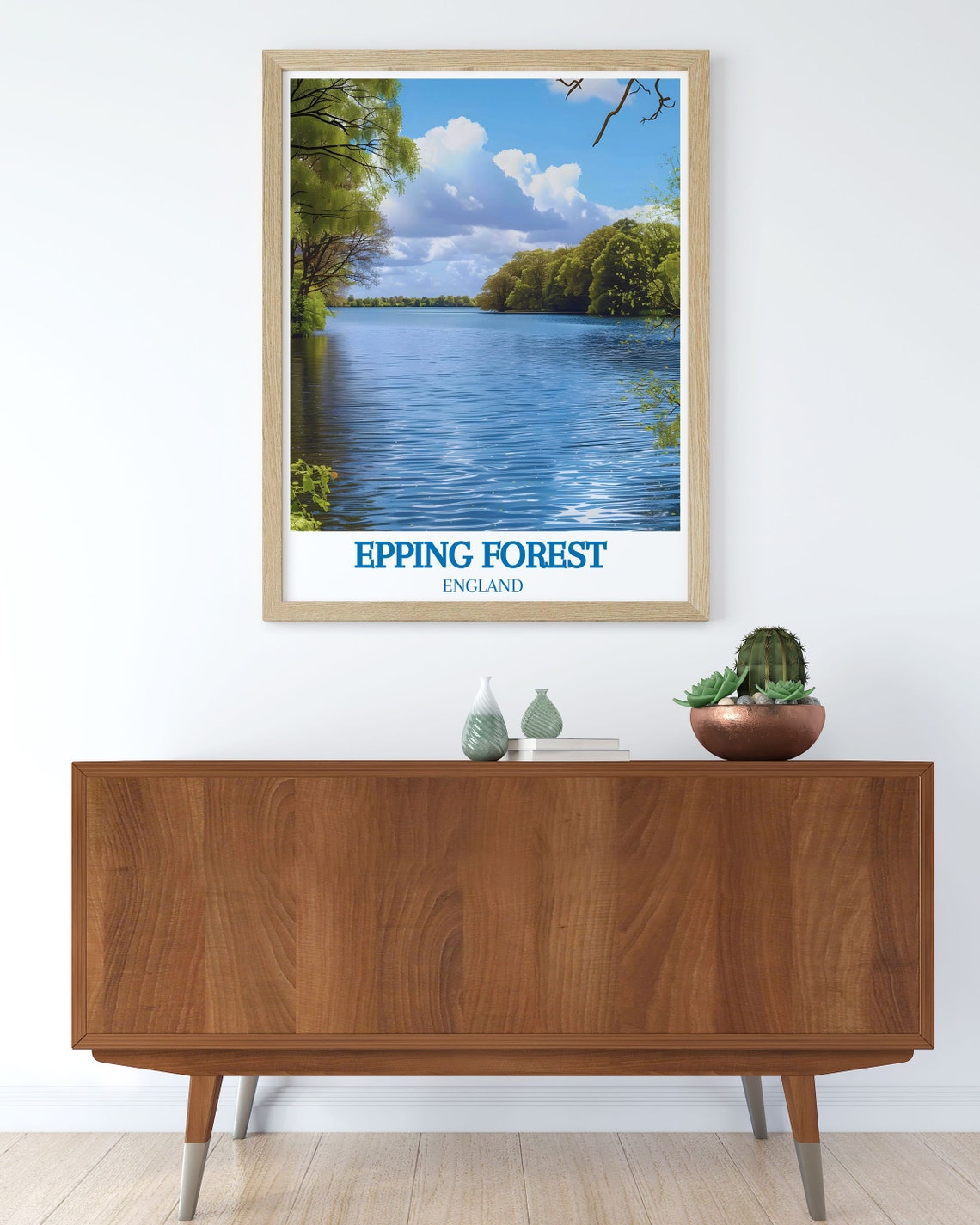 Epping Forest England Tranquil Lake Under Bright Blue Sky Poster - Image 2
