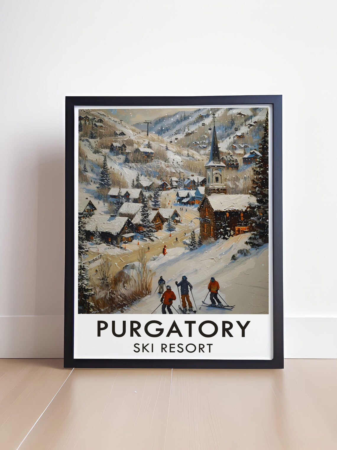 Purgatory Ski Resort Snowy Village With Skiers Colorado Travel Poster - Image 4