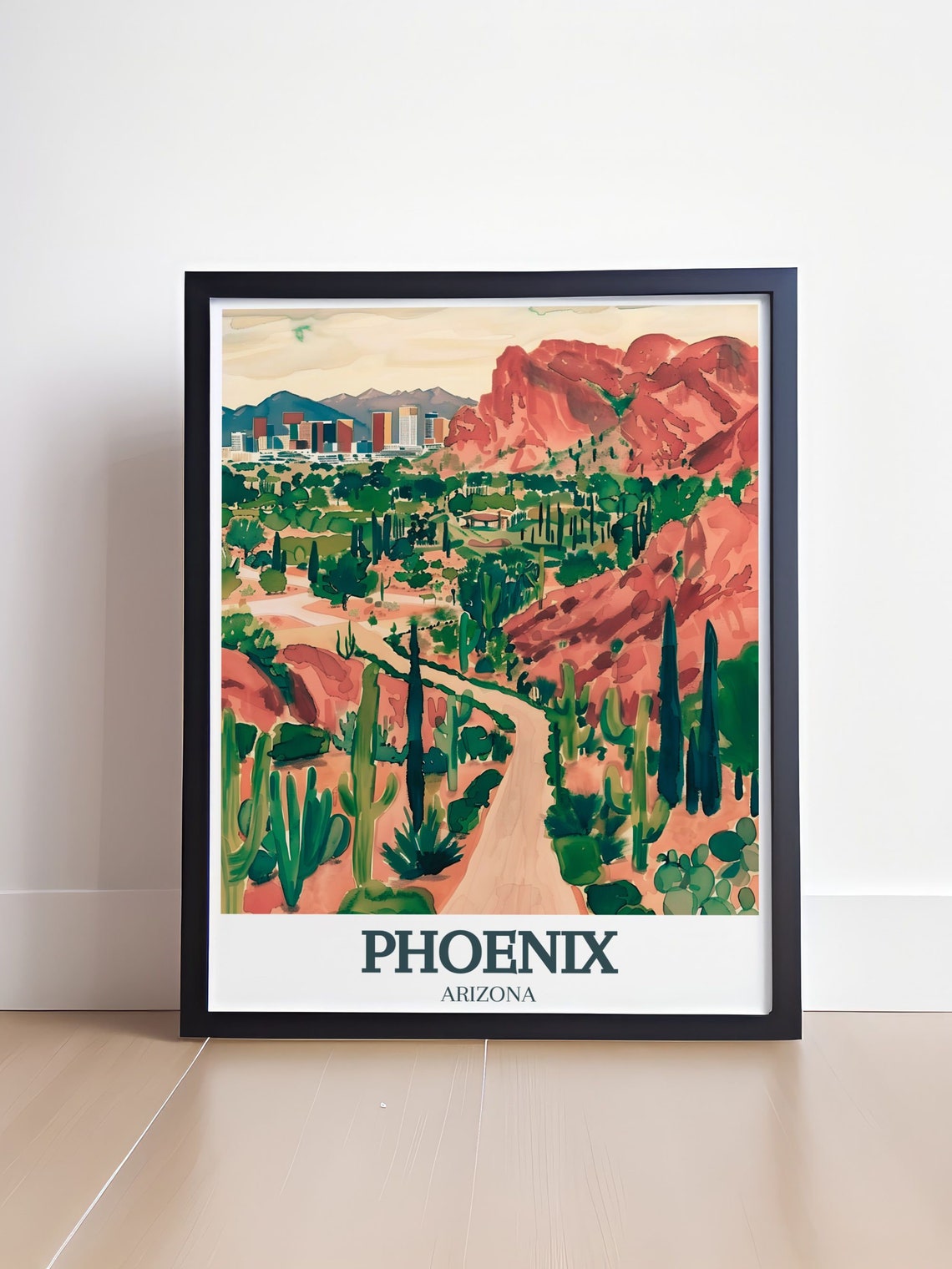 Phoenix Arizona Camelback Mountain Botanical Garden Watercolor Poster - Image 4