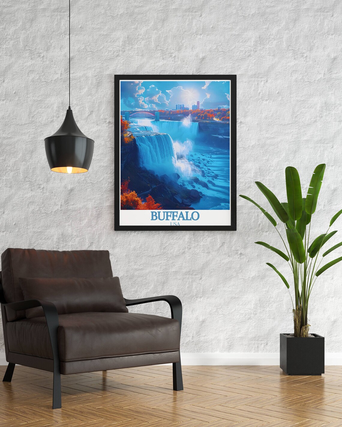 Niagara Falls and Rainbow Bridge in Autumn Buffalo USA Travel Poster - Image 2