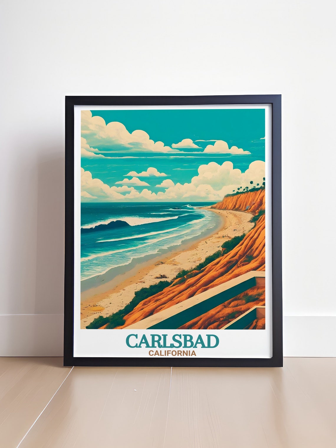 Carlsbad California State Beach Cliffs Surf Waves View Poster - Image 4