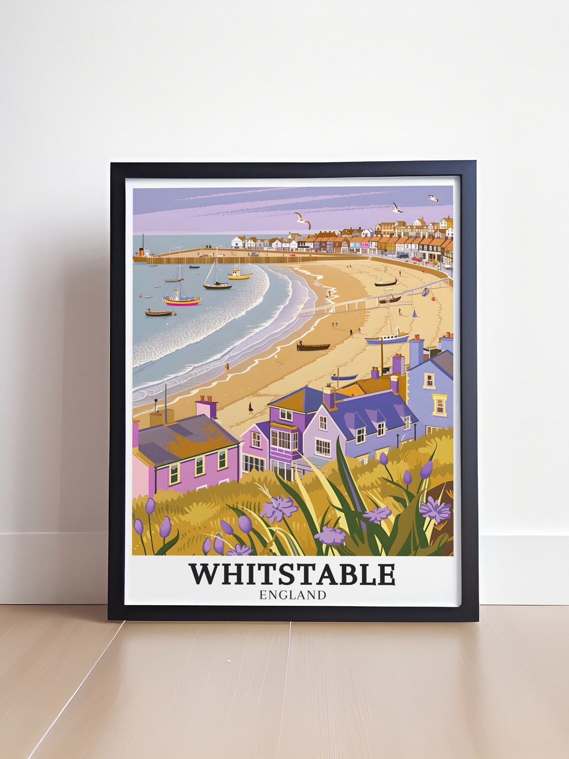 Whitstable England Beach Purple Cottages Vintage Travel Poster - Image 4